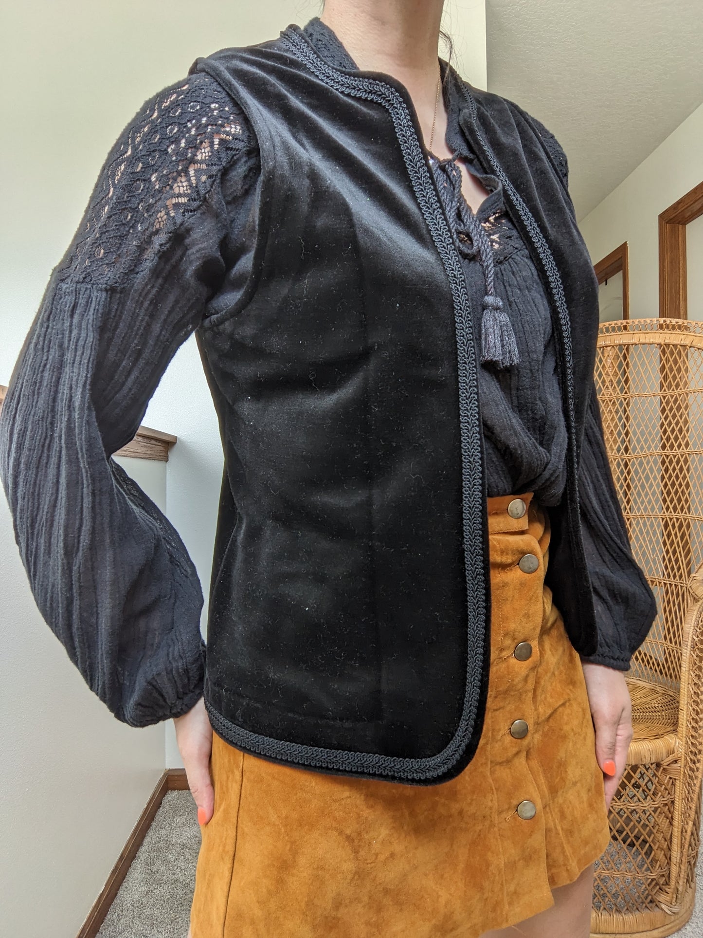 1970s black velvet vest