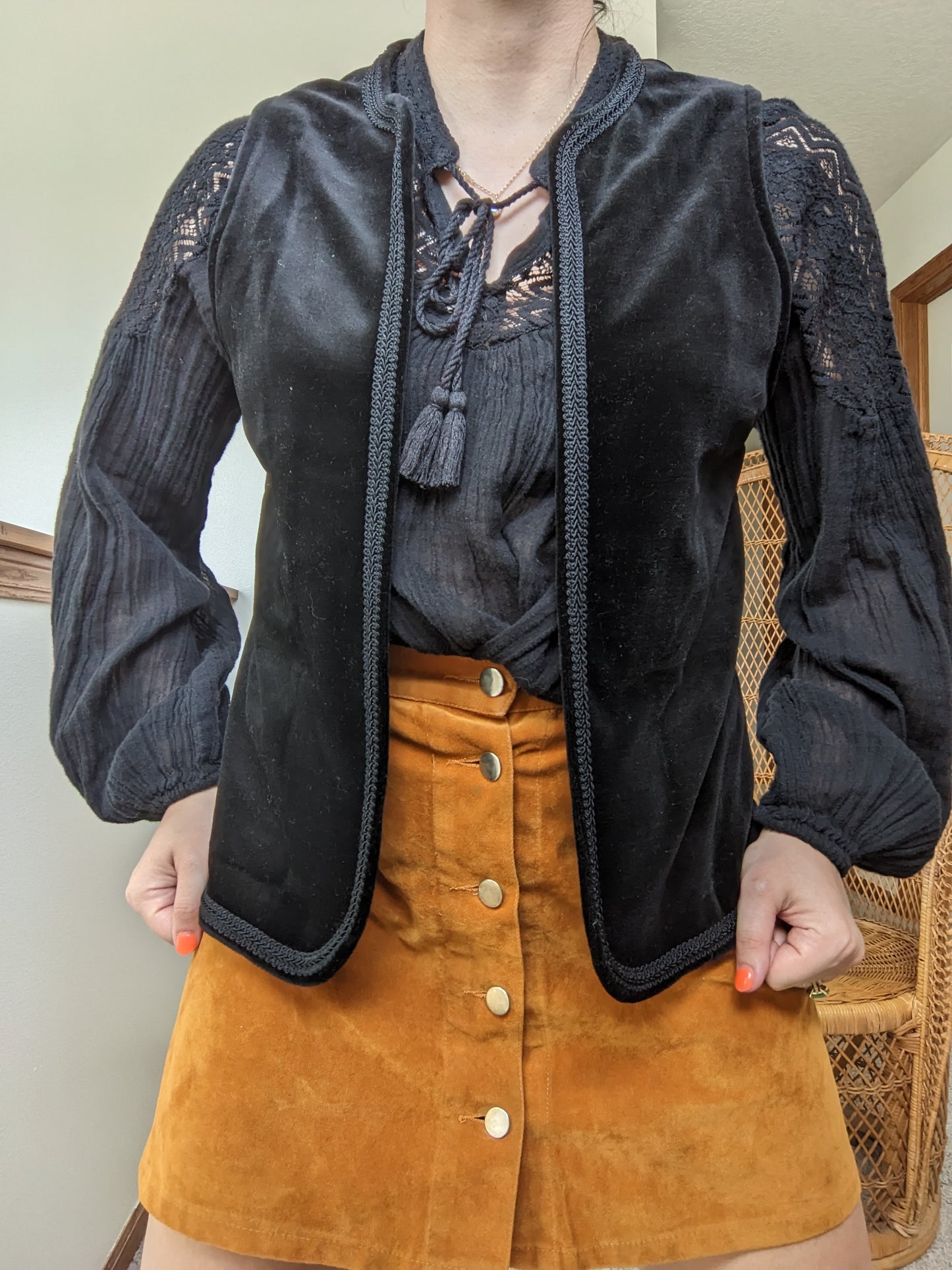 1970s black velvet vest