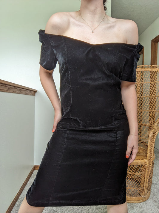 1980s black velvet revenge dress