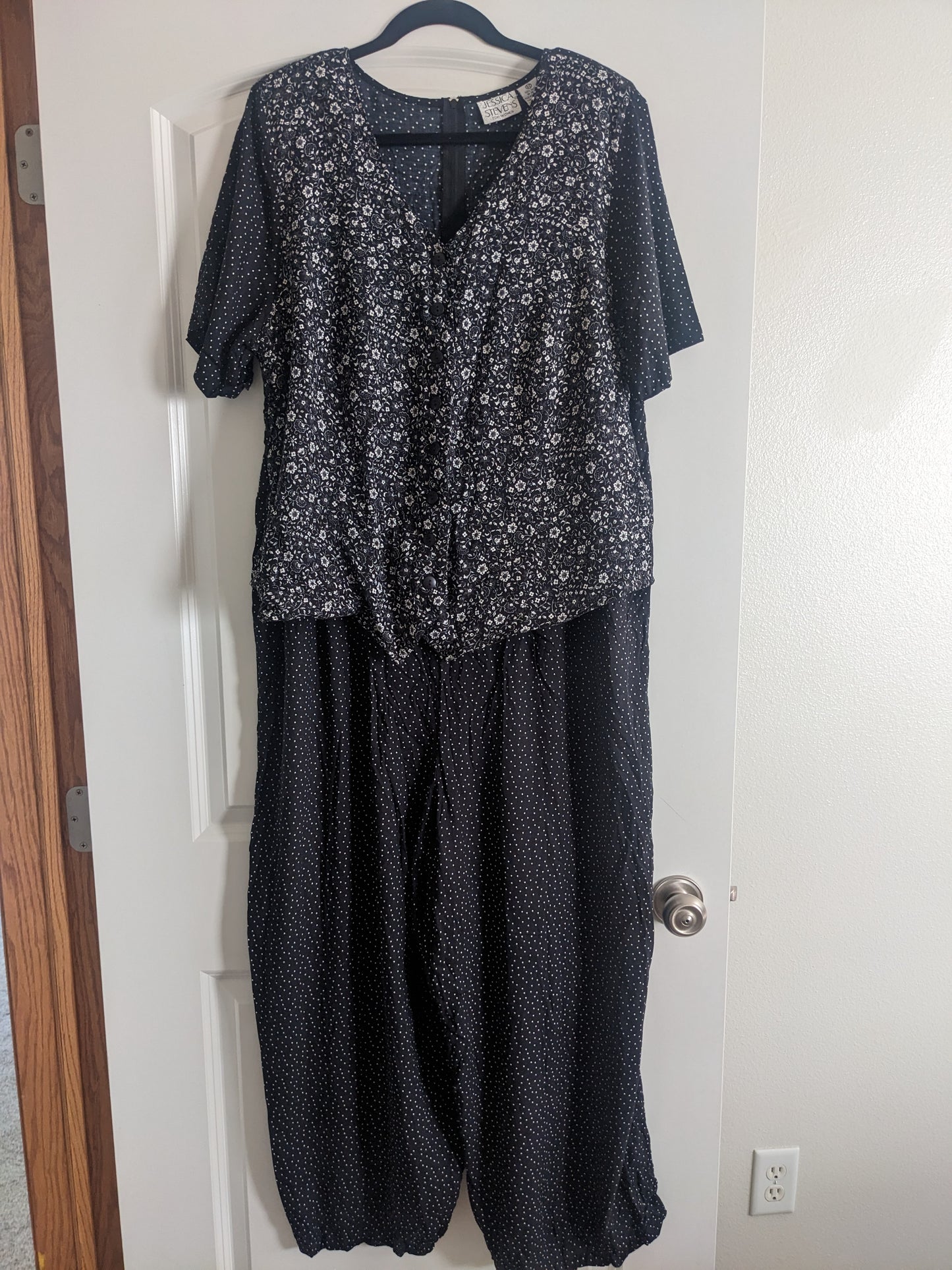 1990s polka dot and floral jumpsuit