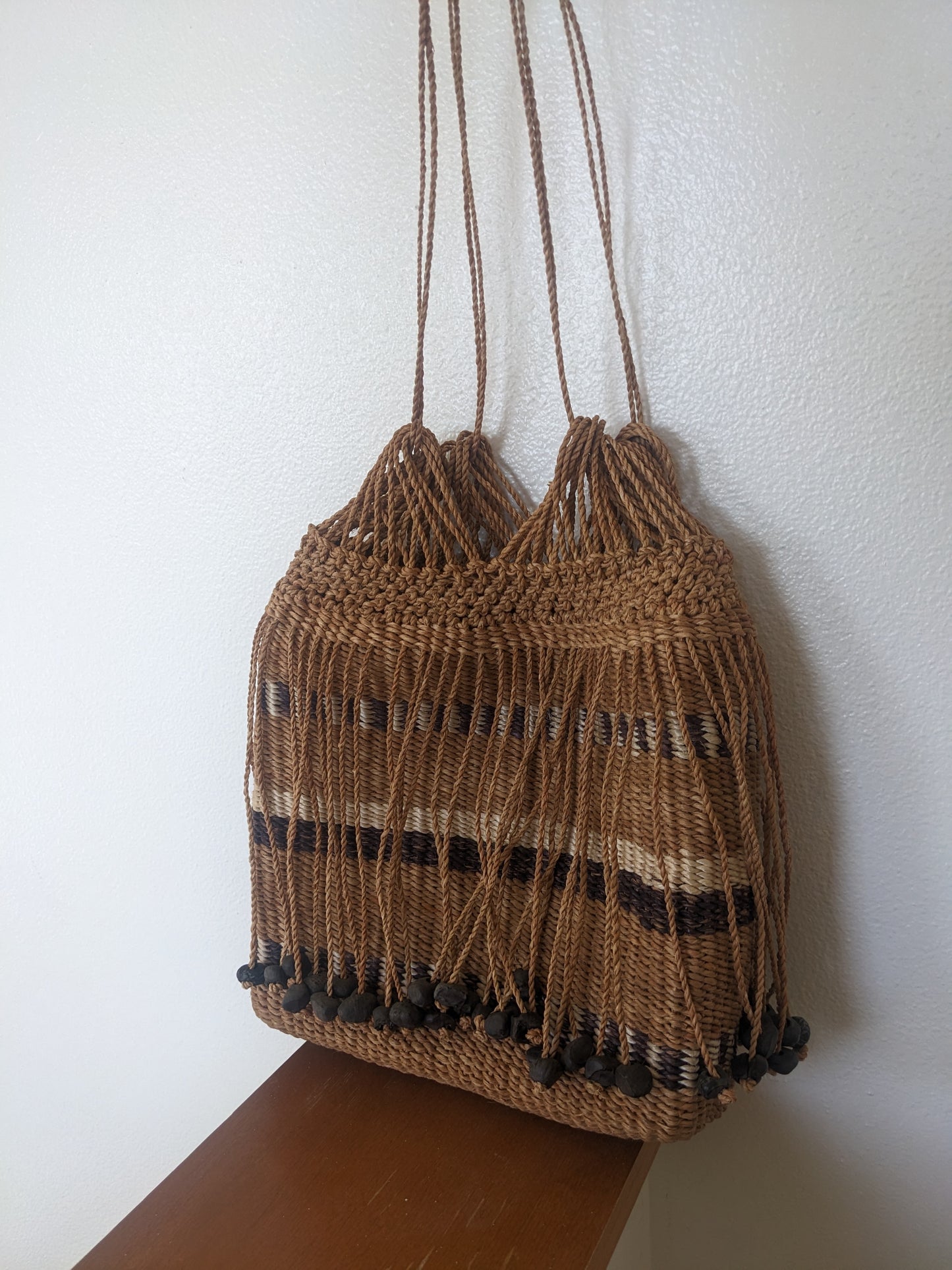 1970s rattan beaded beach bag