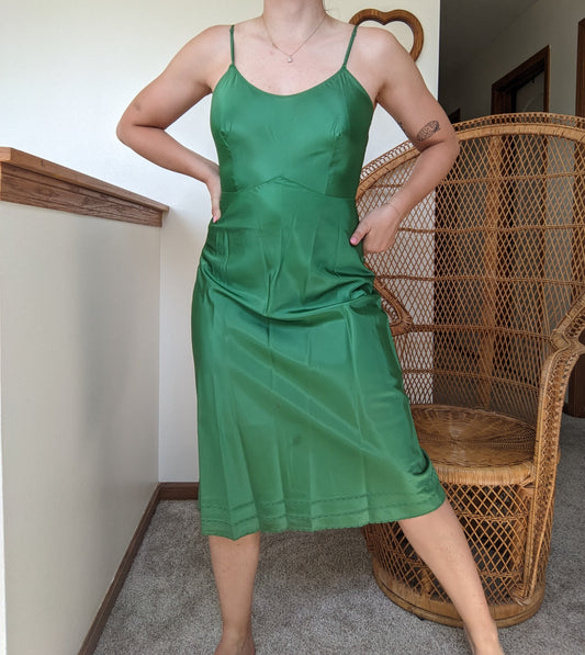 1940s emerald green slip dress