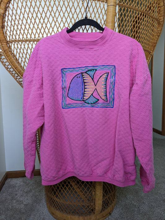 1980s pink fish sweatshirt