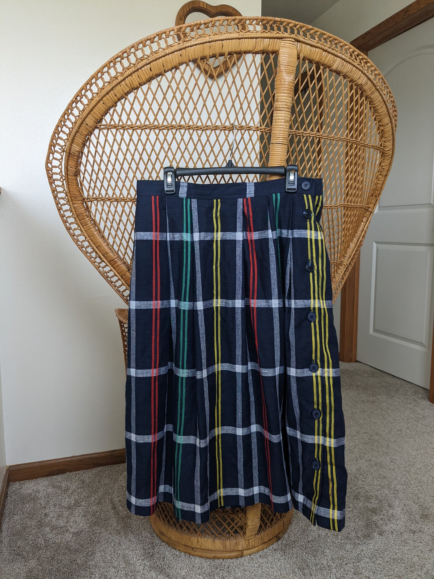 1980s plaid button skirt