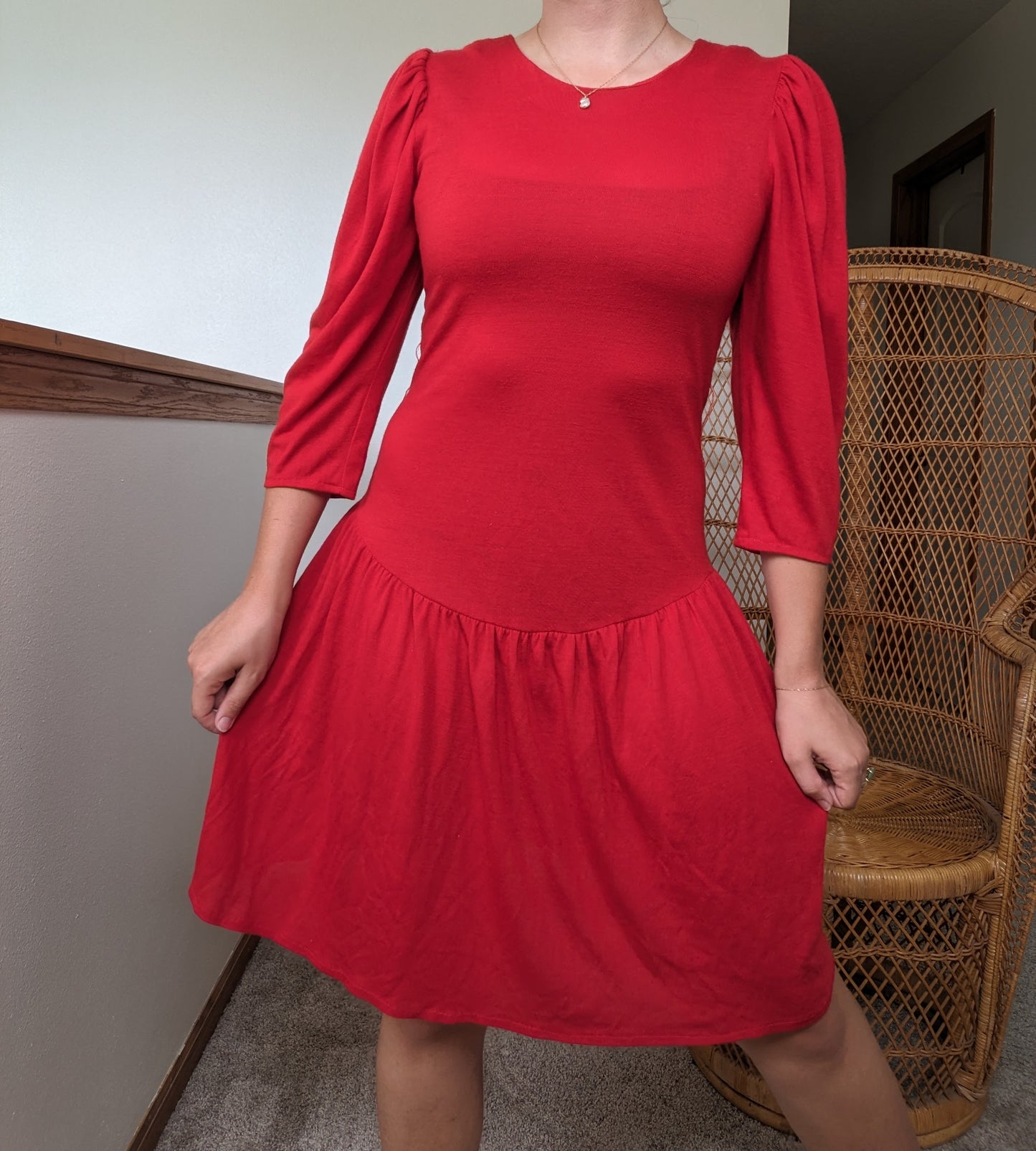 1970s/80s red drop waist dress