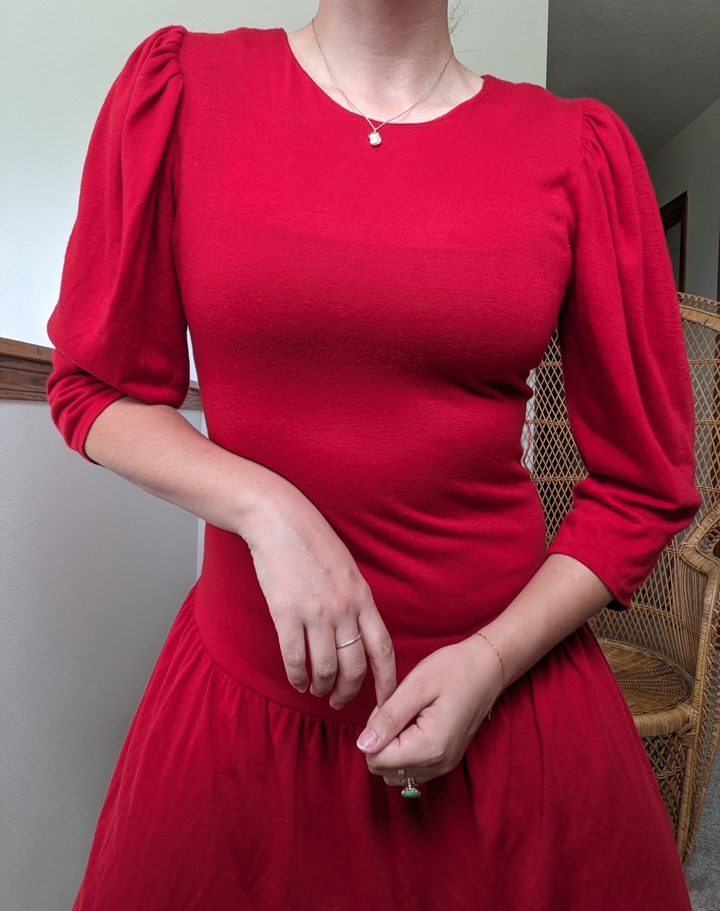 1970s/80s red drop waist dress