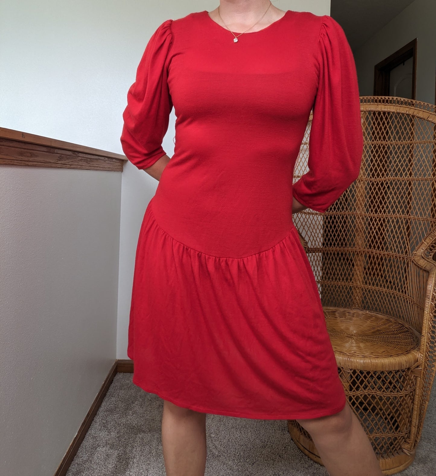 1970s/80s red drop waist dress