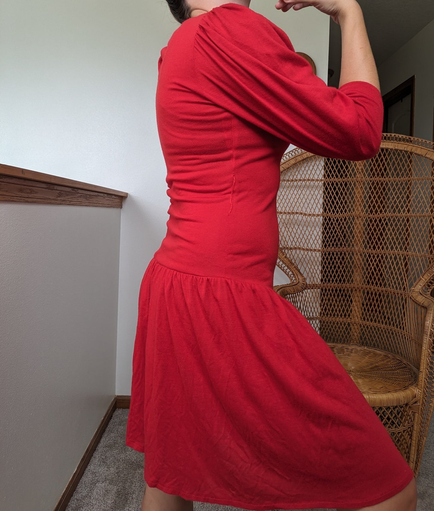 1970s/80s red drop waist dress