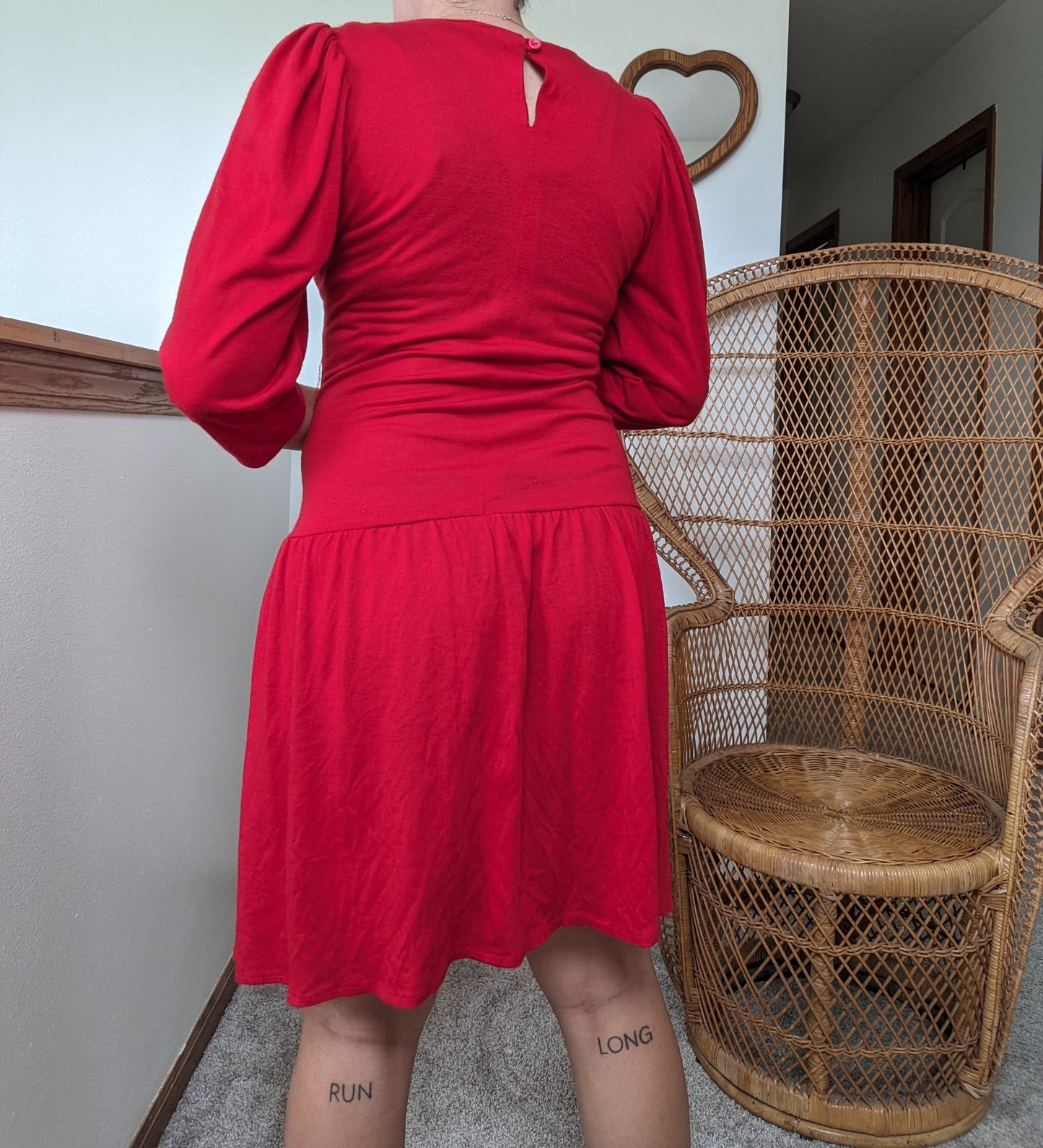 1970s/80s red drop waist dress