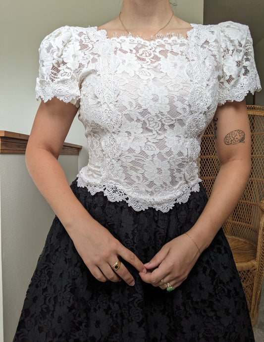 1980s black and white lace dress