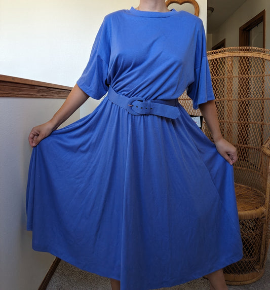 1980s deadstock belted blue dress