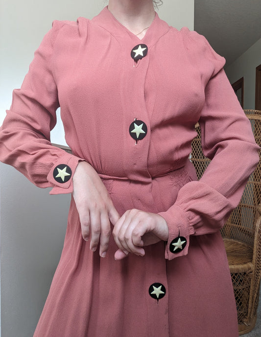 1940s dusty pink shirt dress