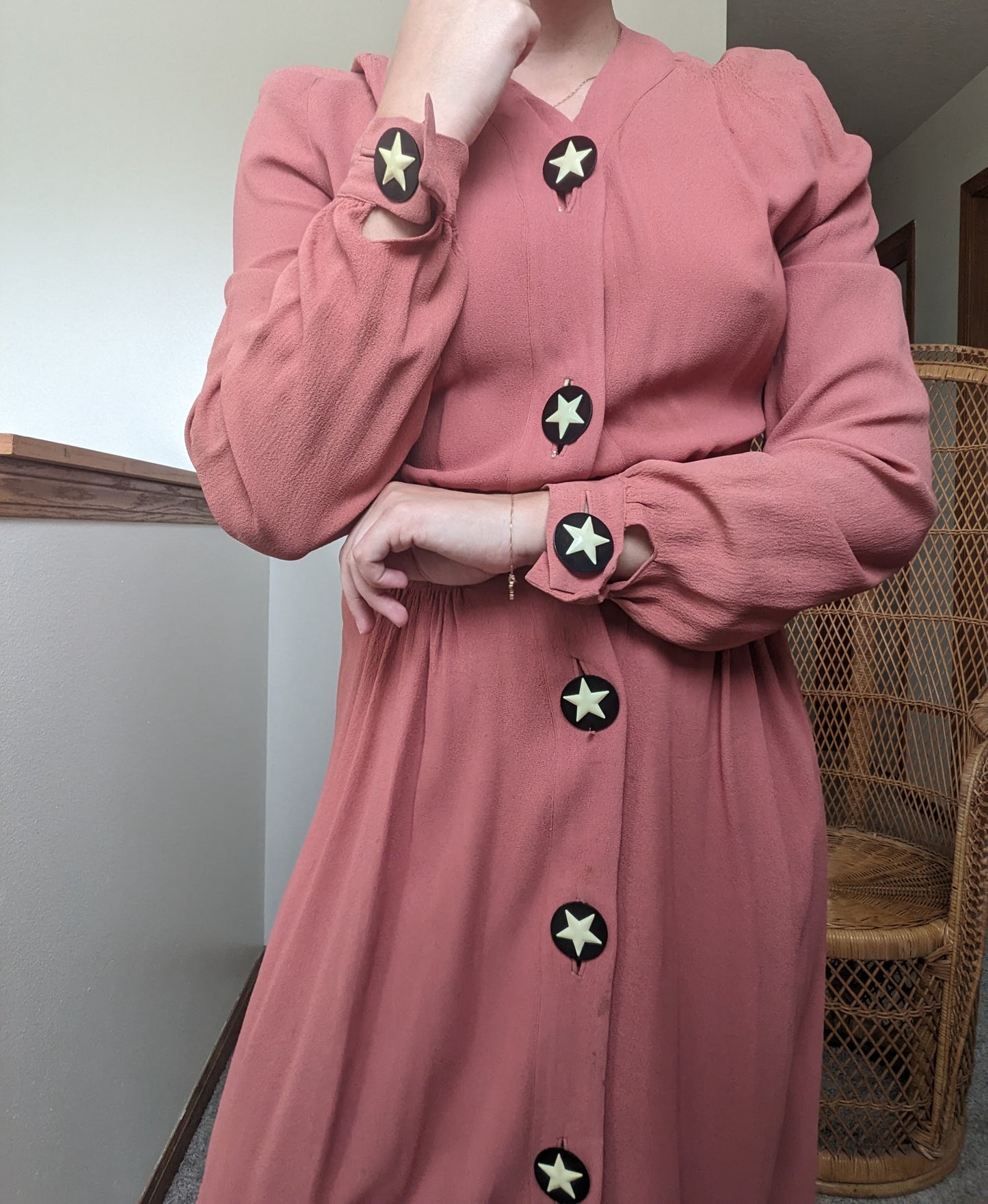 1940s dusty pink shirt dress