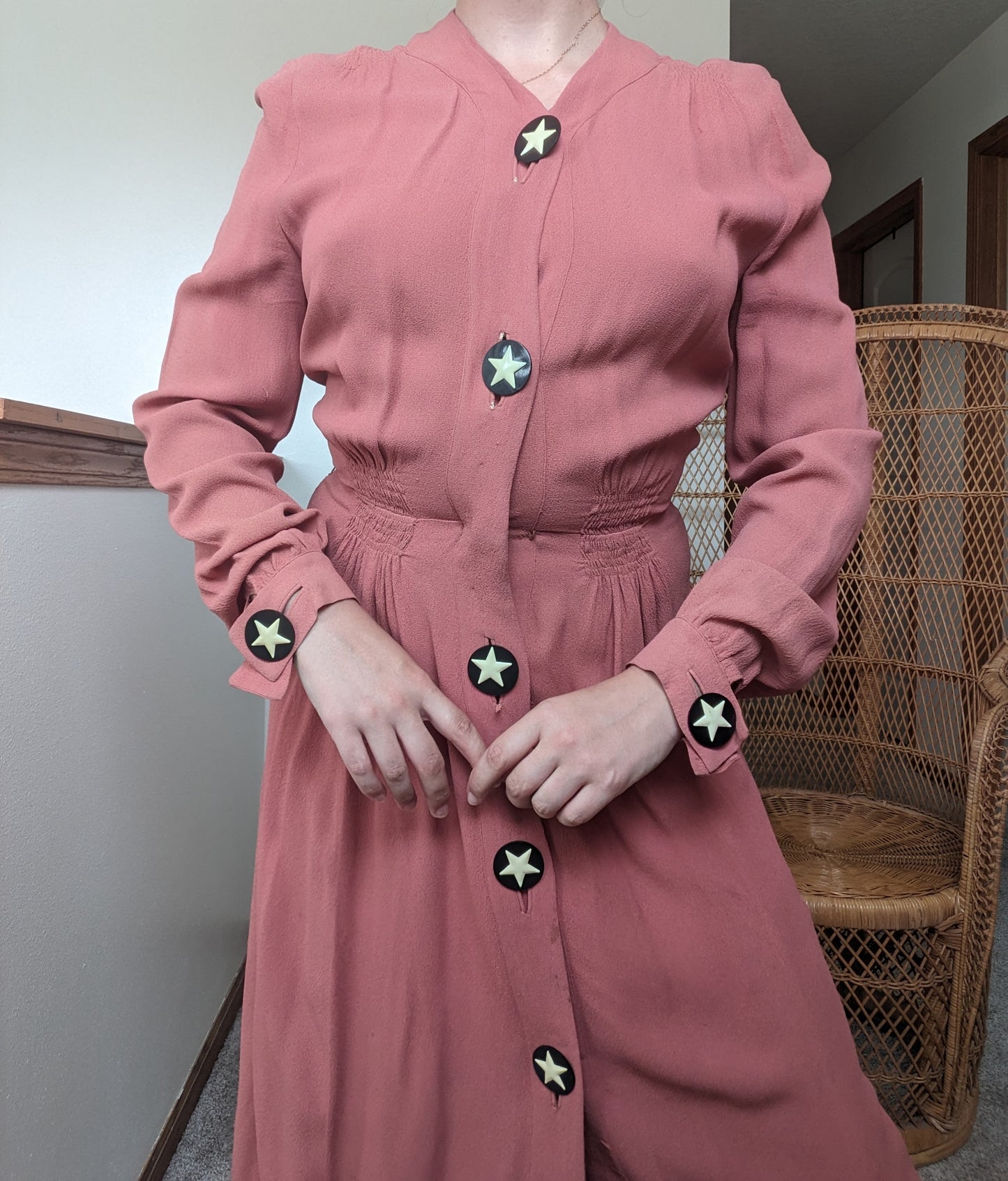 1940s dusty pink shirt dress