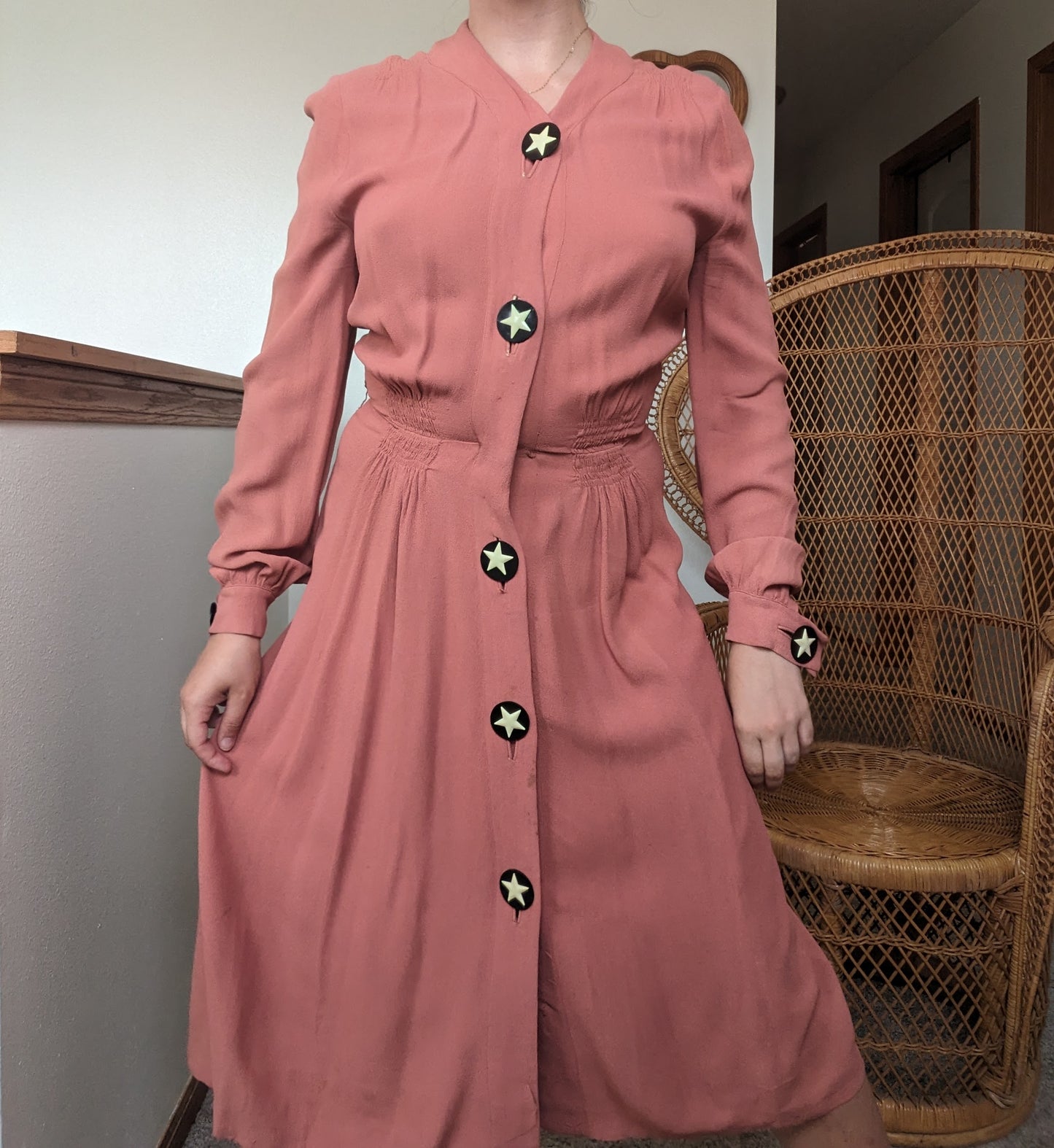 1940s dusty pink shirt dress