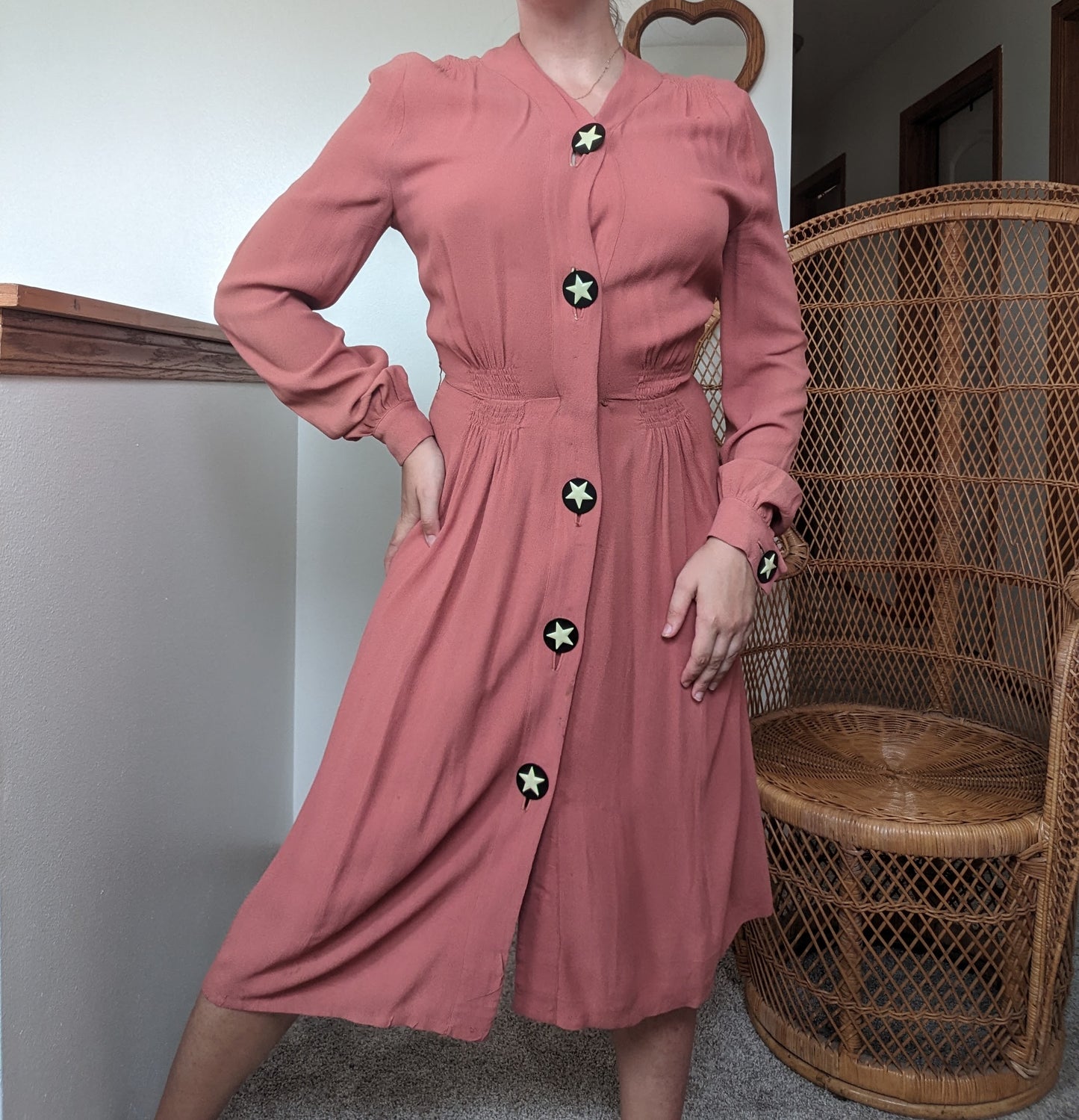 1940s dusty pink shirt dress