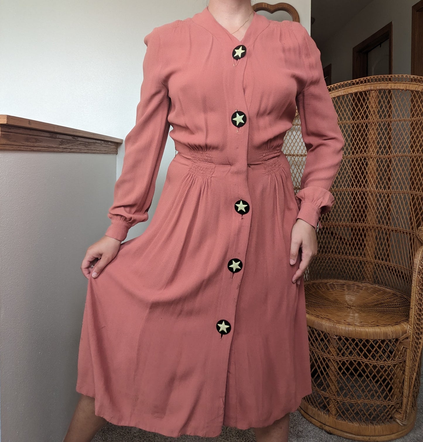 1940s dusty pink shirt dress