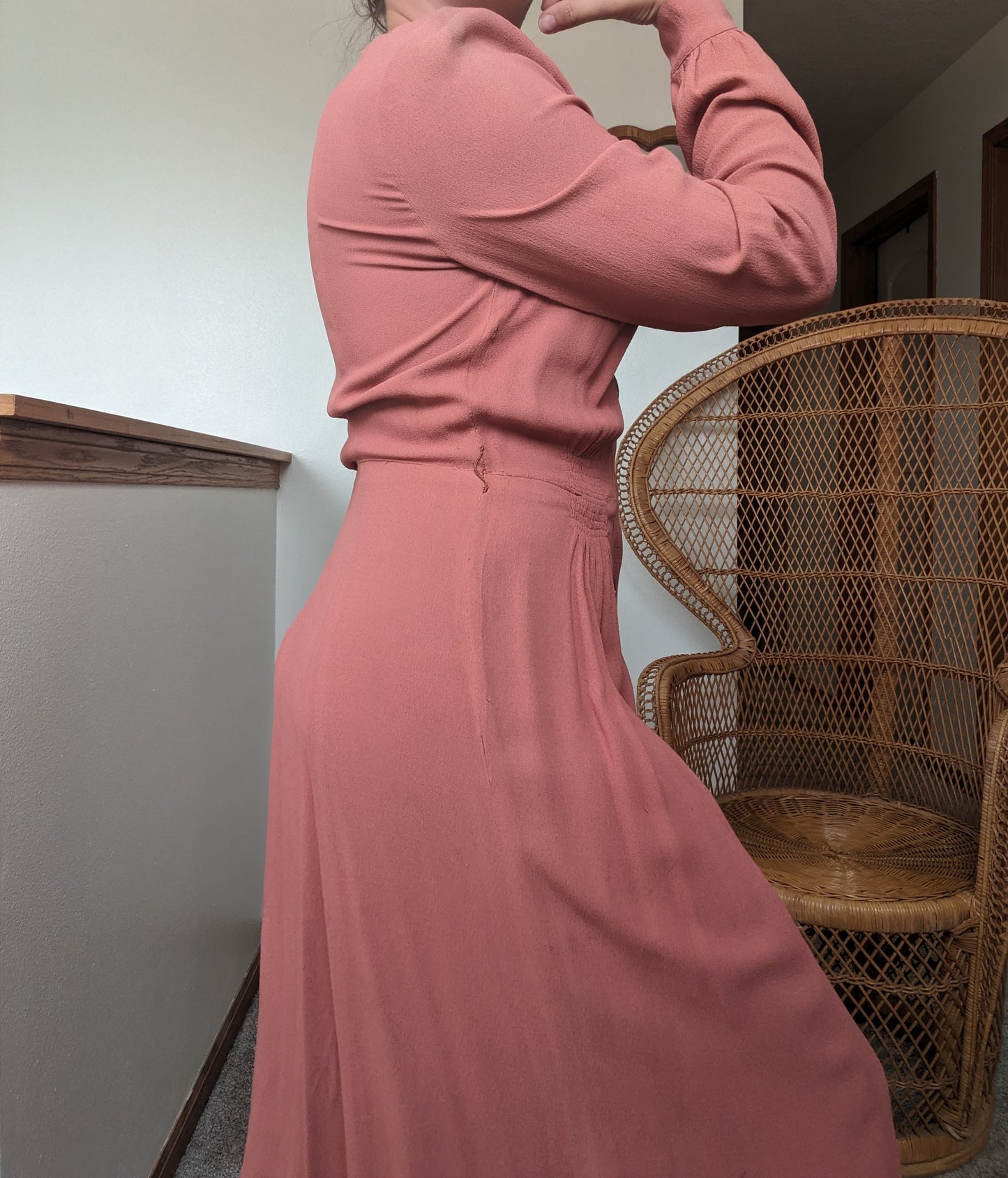 1940s dusty pink shirt dress