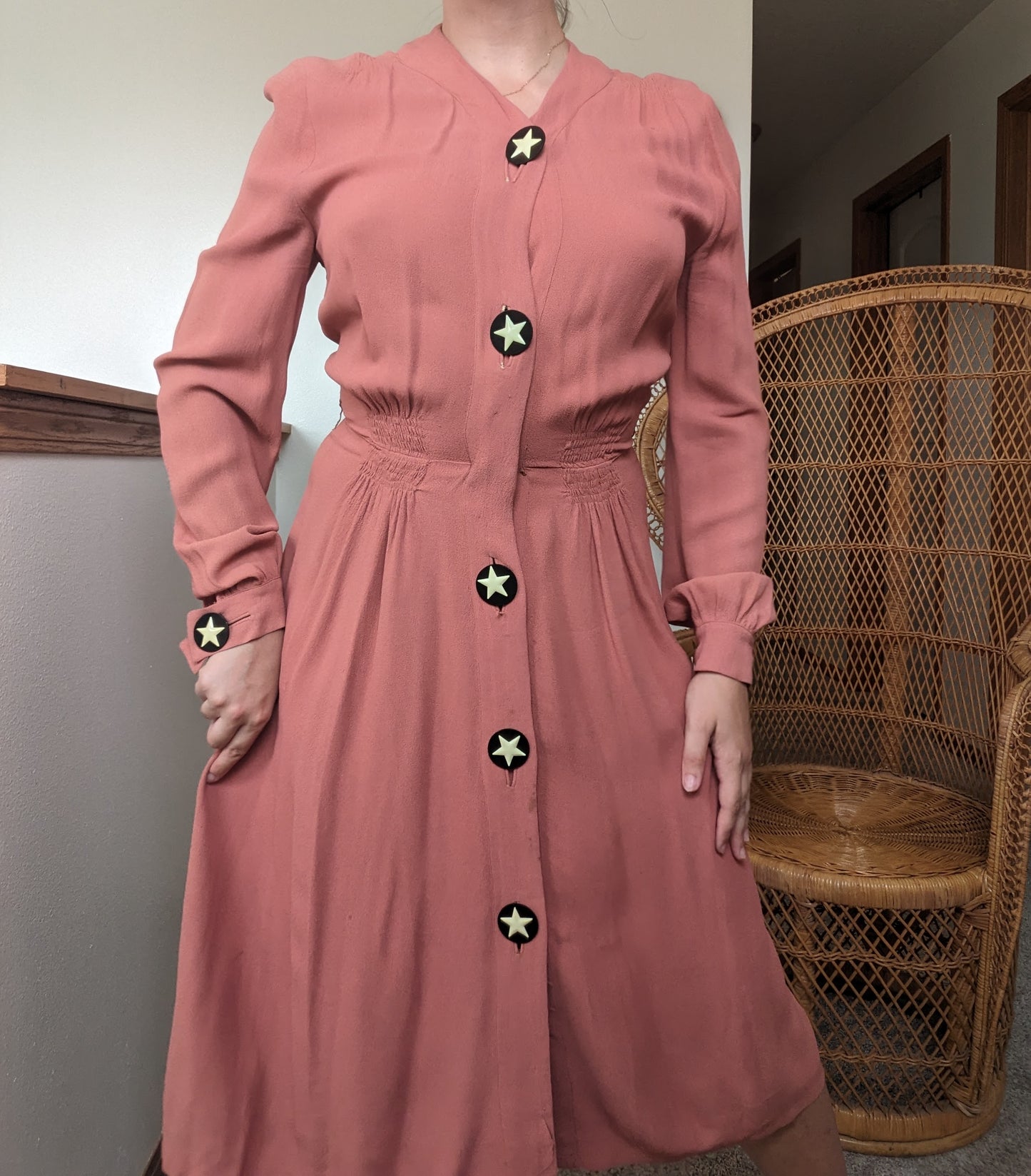 1940s dusty pink shirt dress