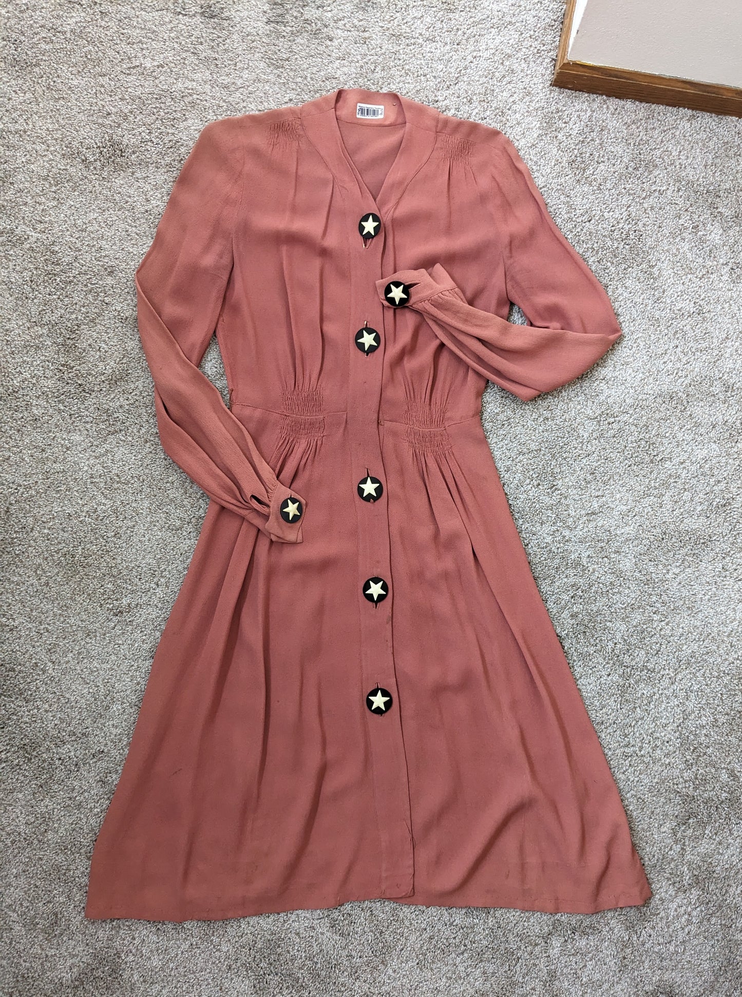 1940s dusty pink shirt dress