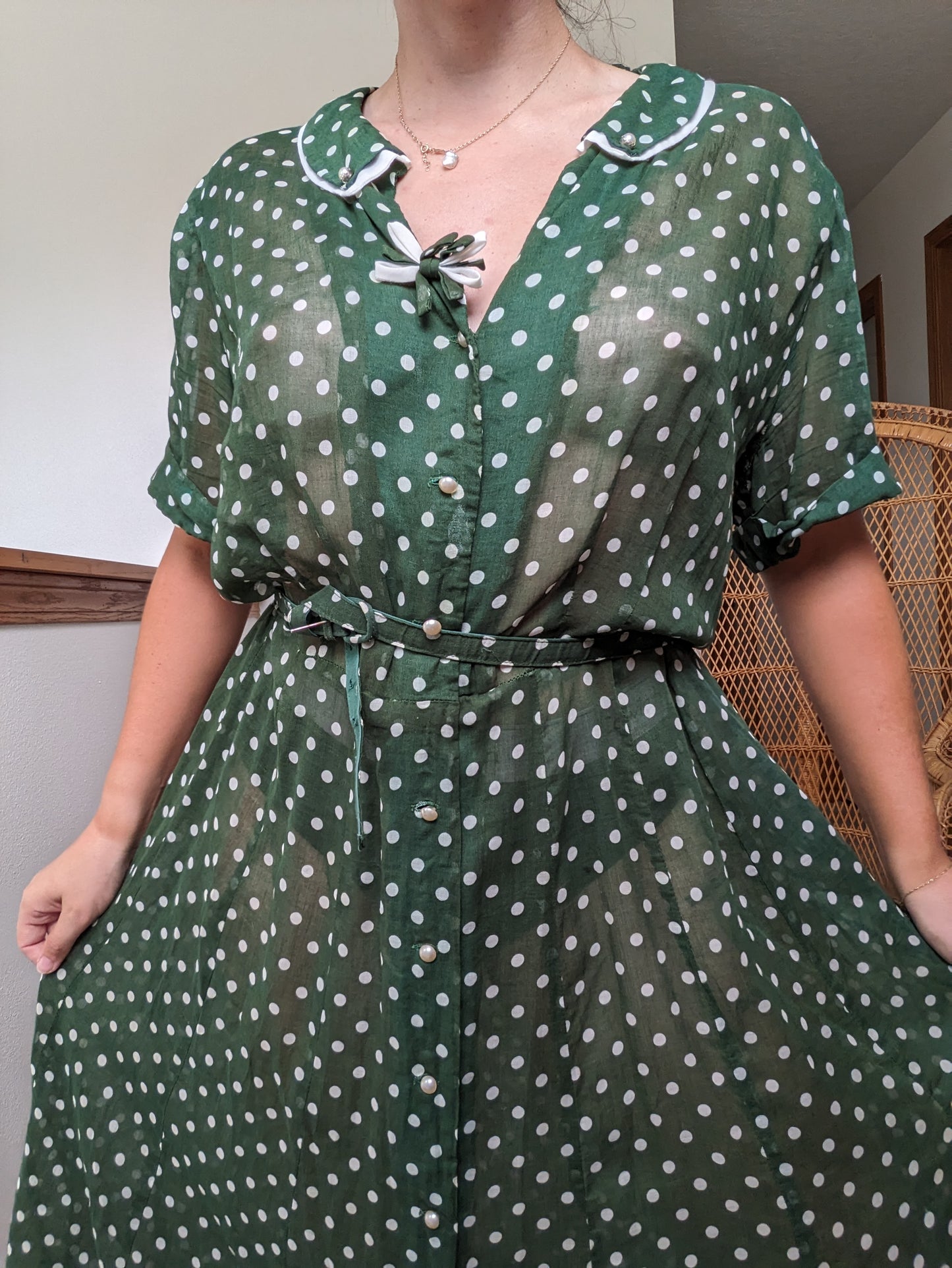 1940s green polka dot dress