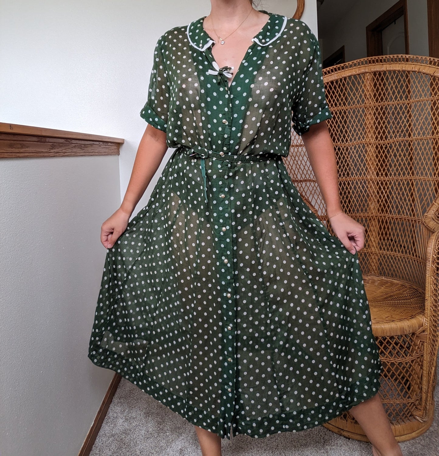 1940s green polka dot dress