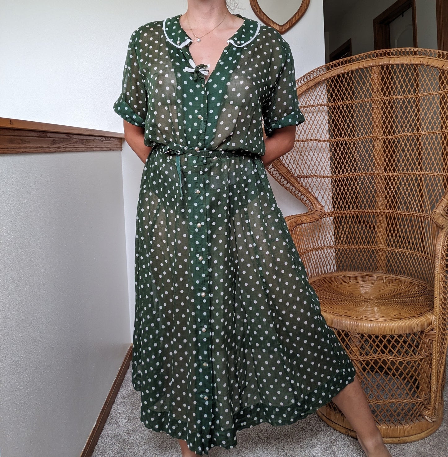 1940s green polka dot dress