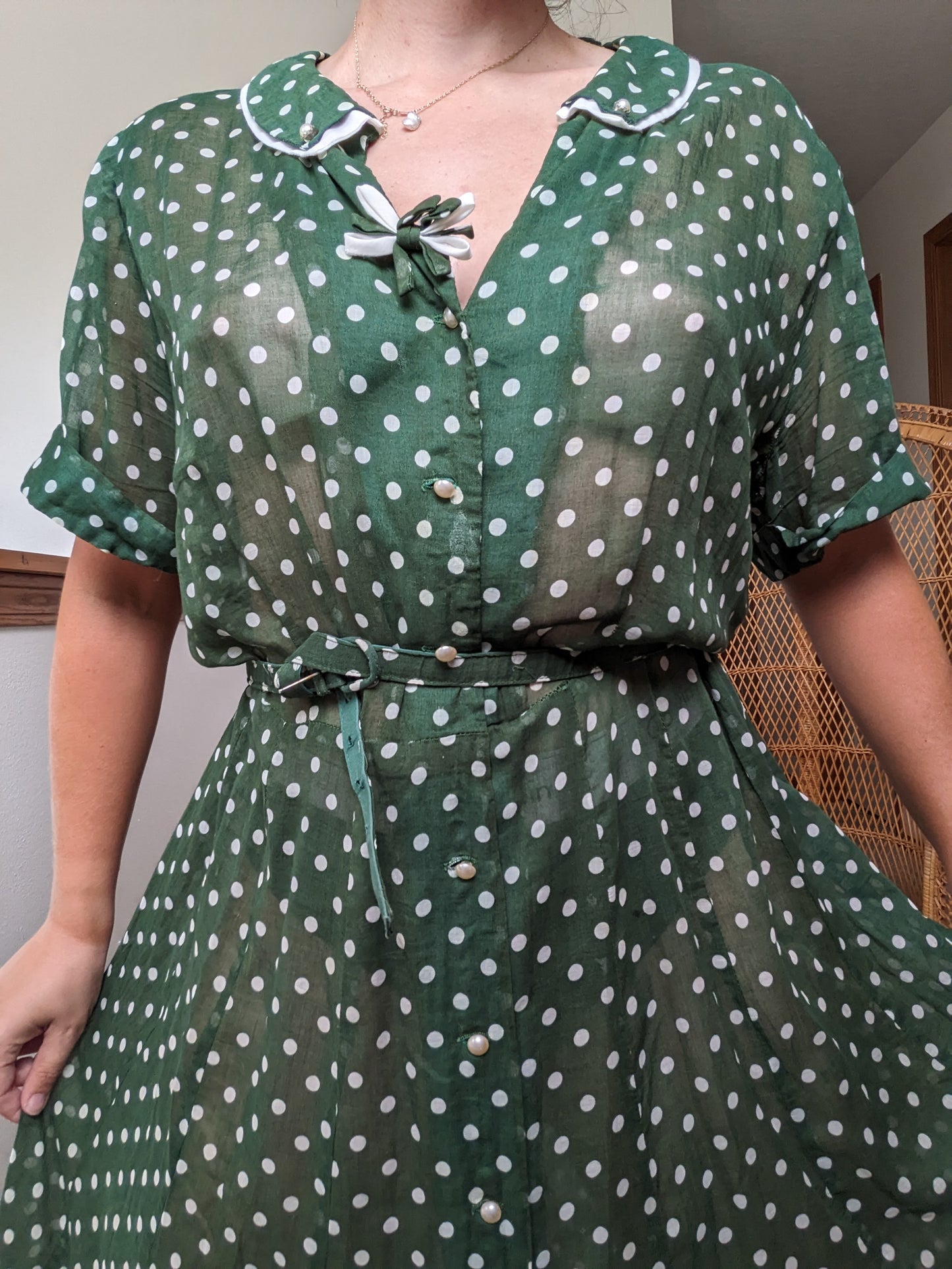 1940s green polka dot dress