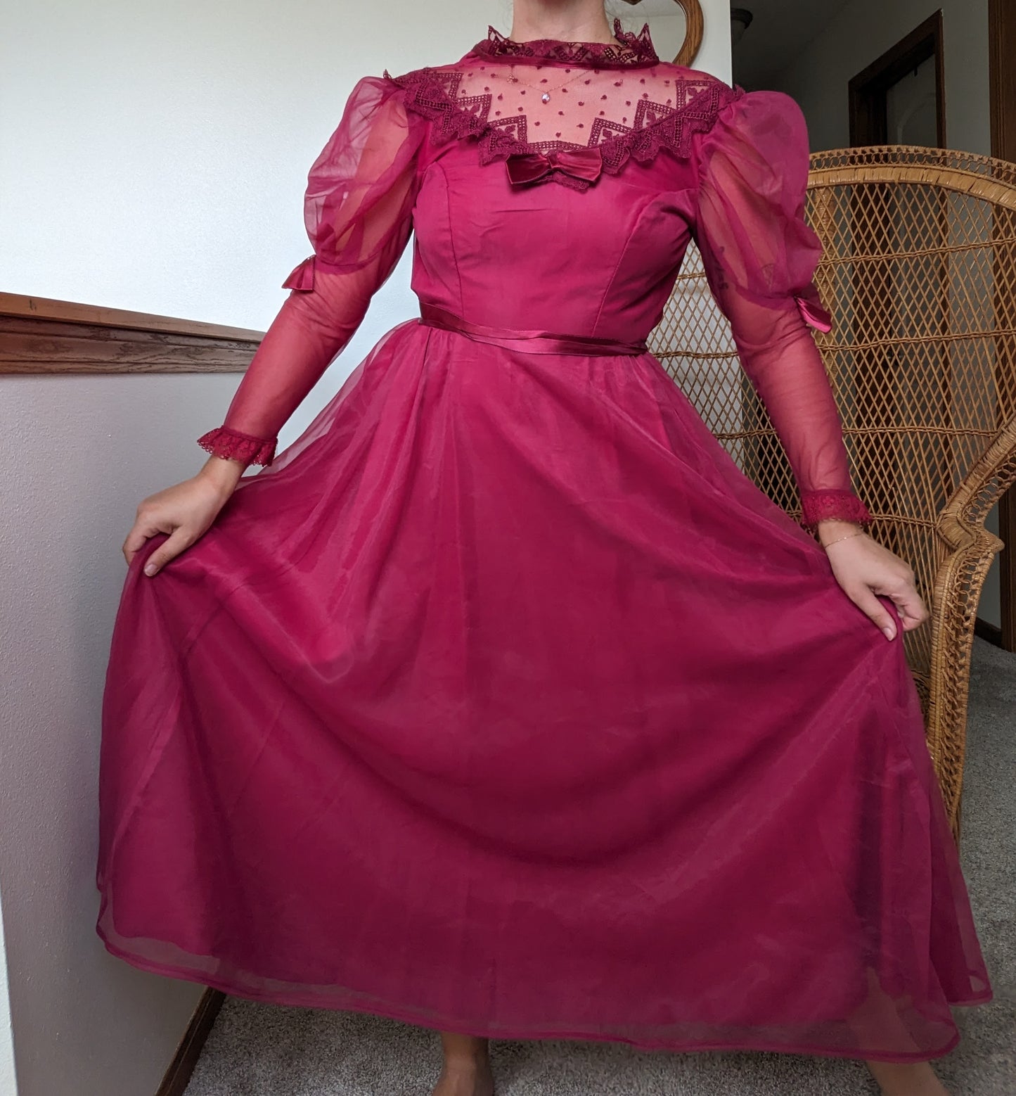 1980s Merlot Victorian dress