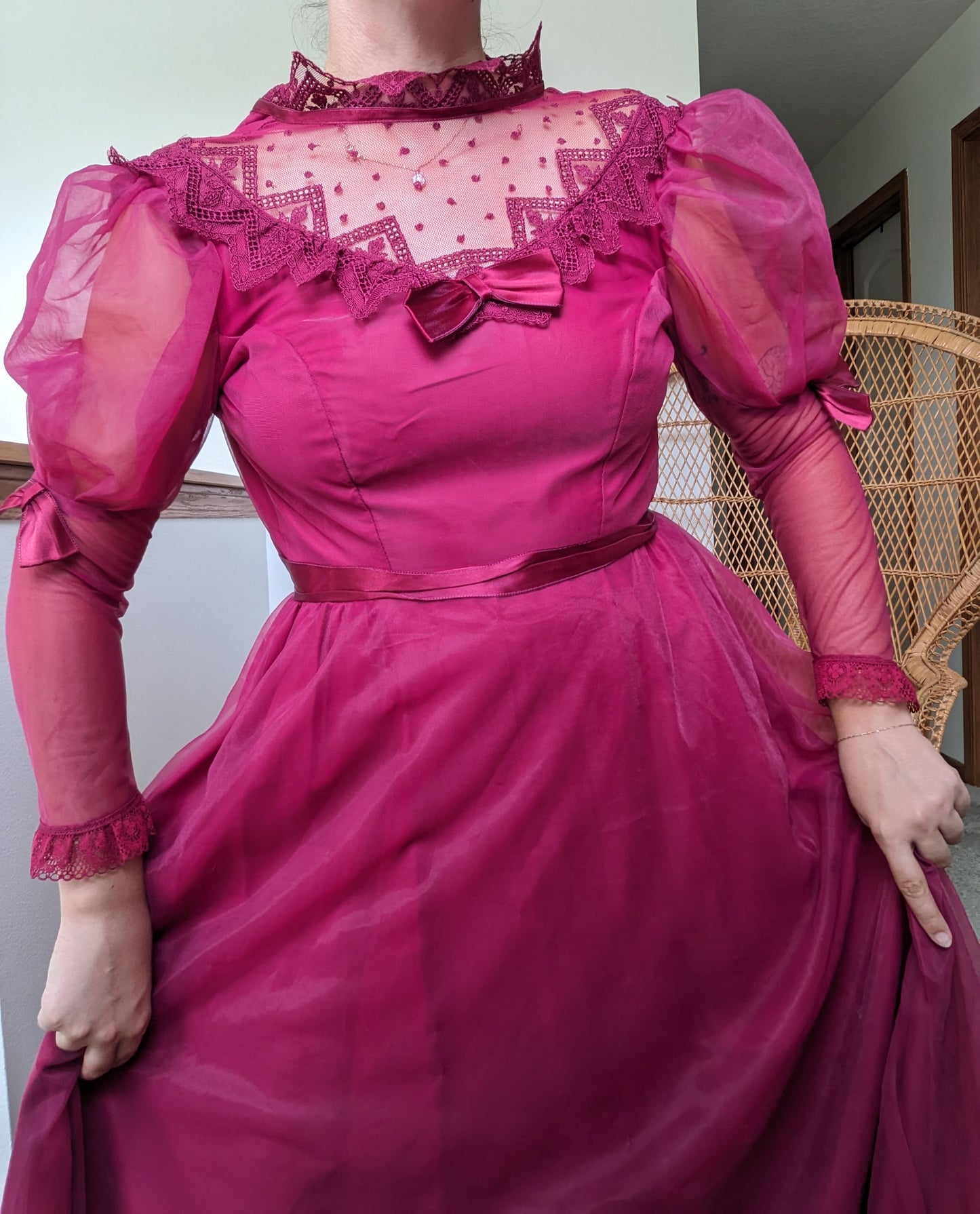 1980s Merlot Victorian dress