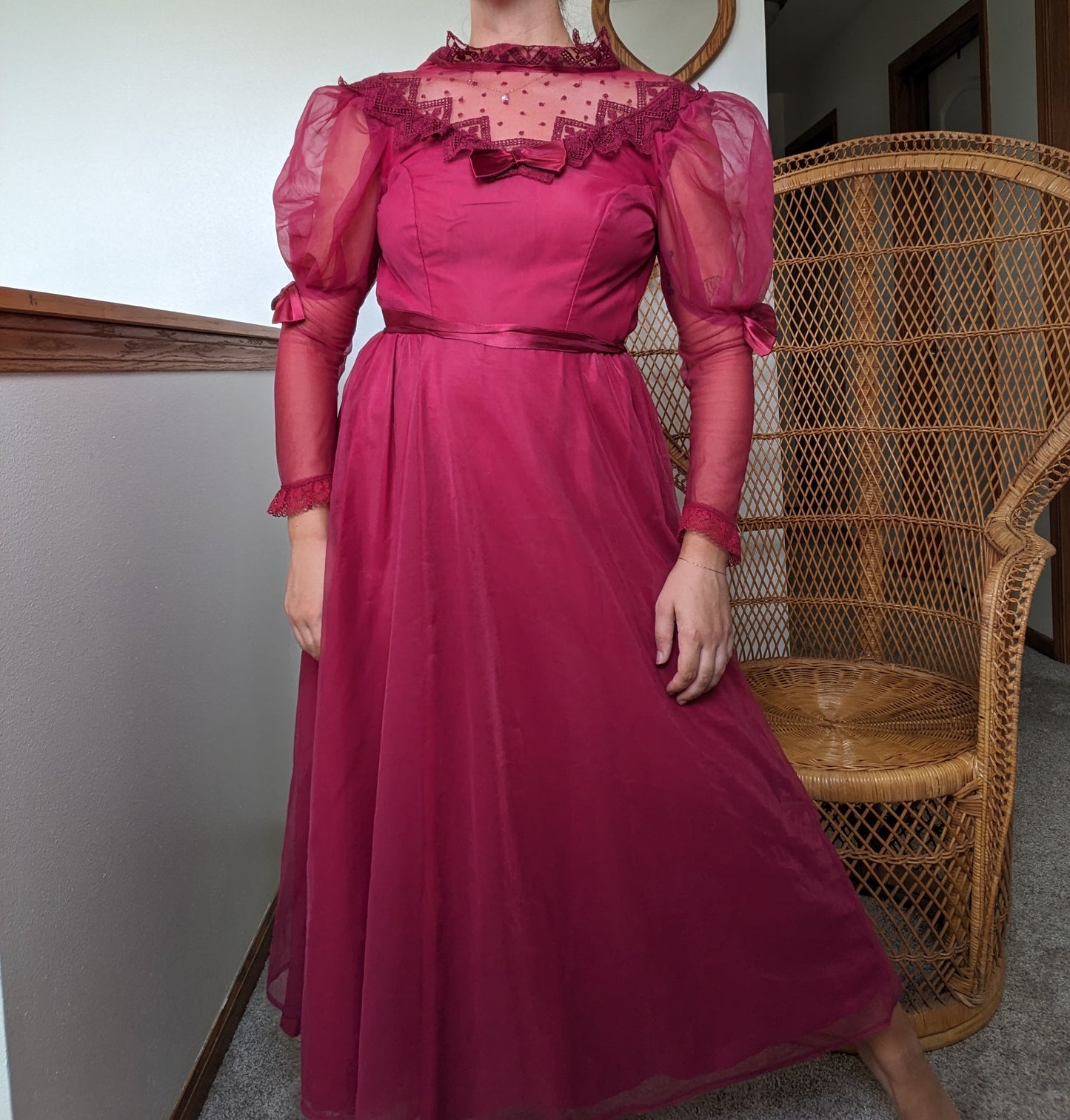 1980s Merlot Victorian dress