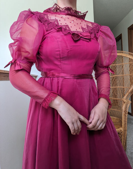 1980s Merlot Victorian dress