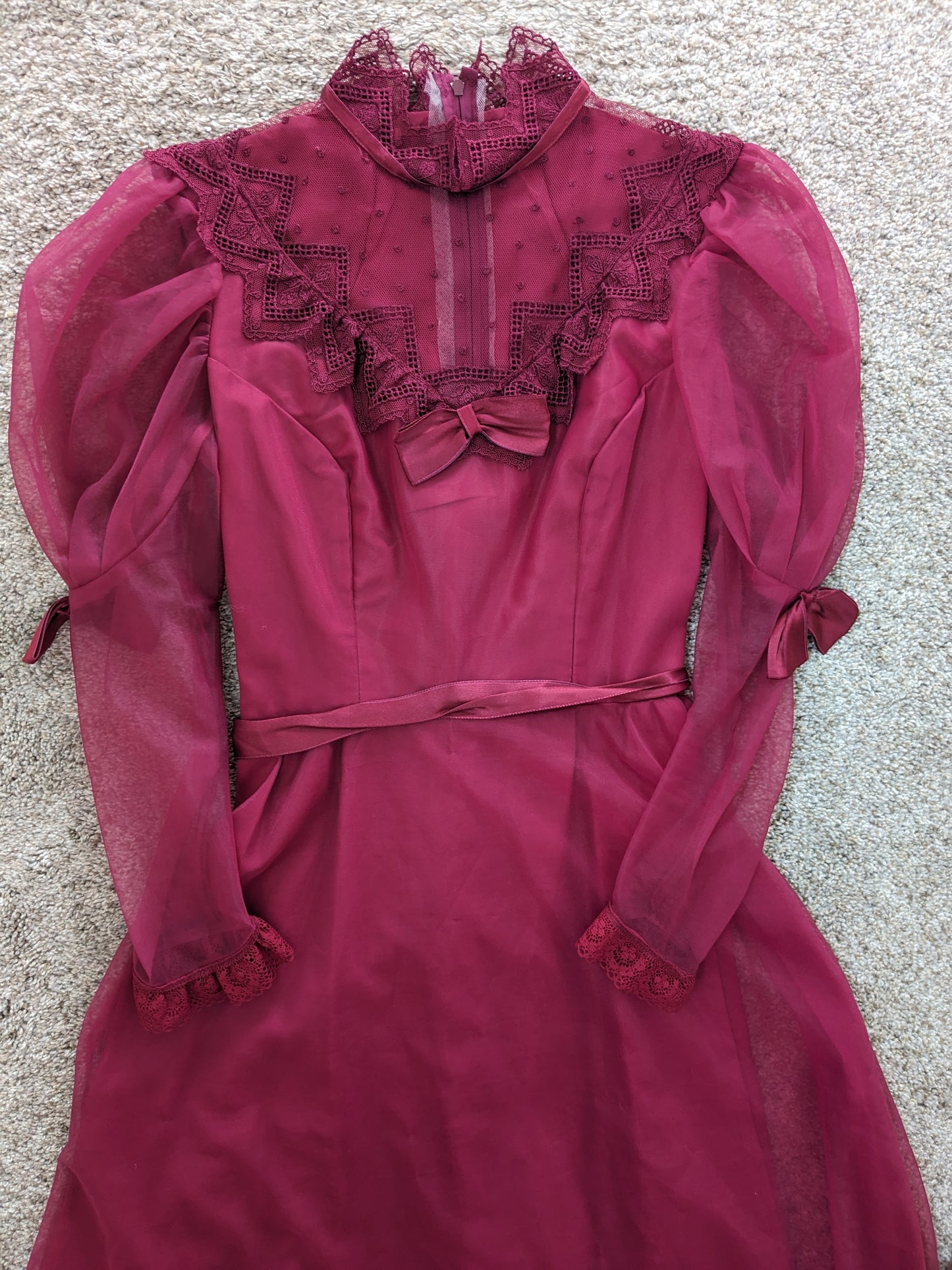 1980s Merlot Victorian dress