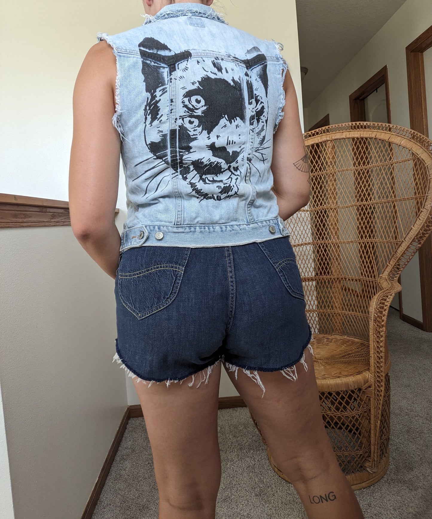 1990s distressed painted denim vest