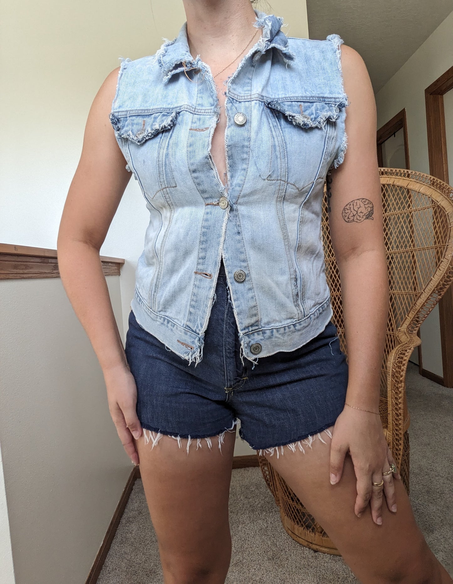 1990s distressed painted denim vest