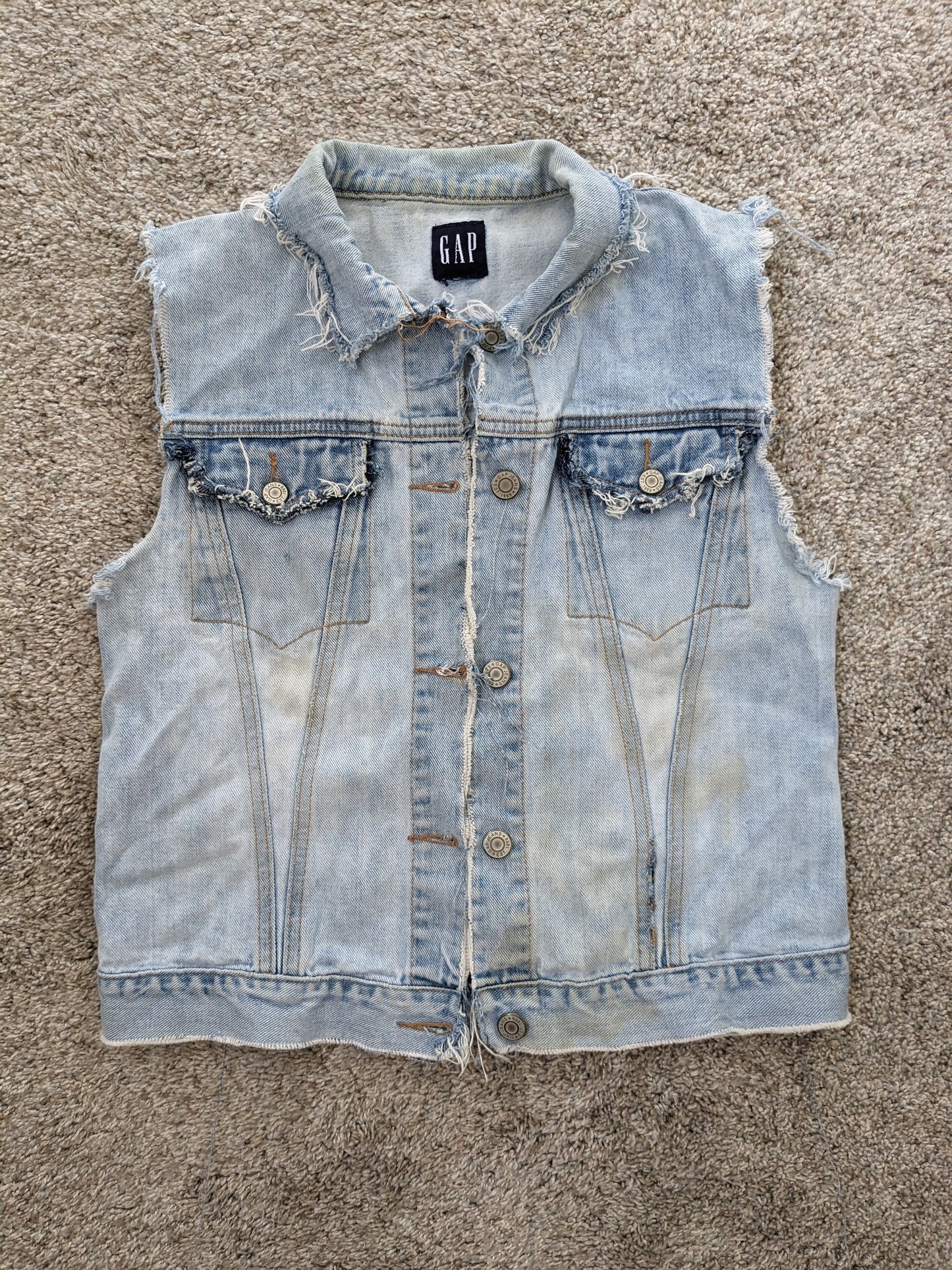 1990s distressed painted denim vest