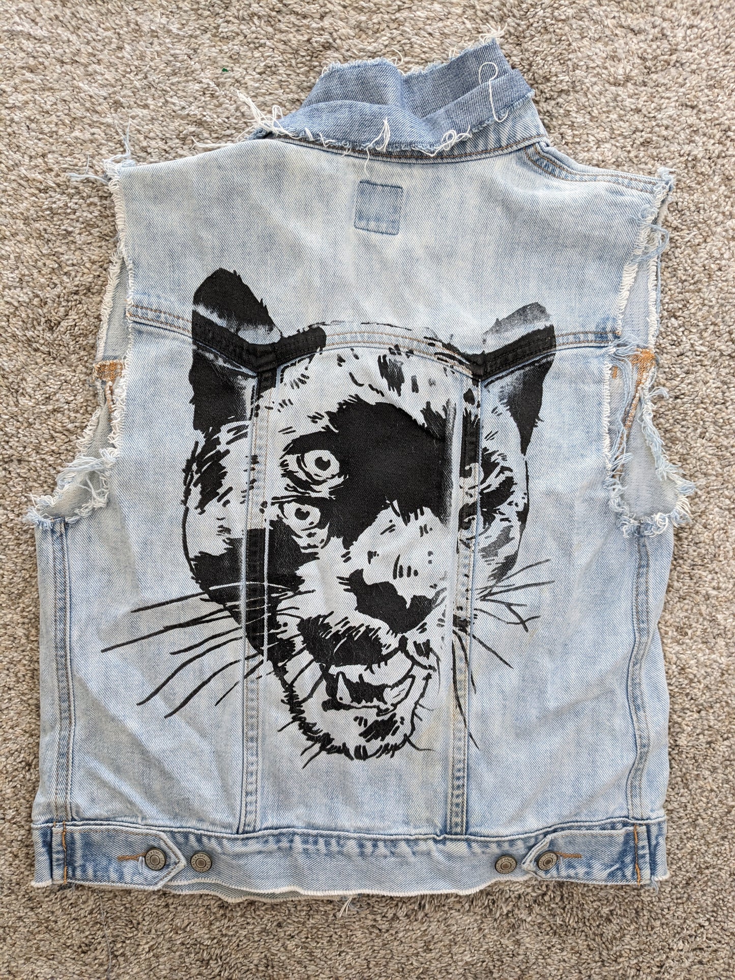 1990s distressed painted denim vest