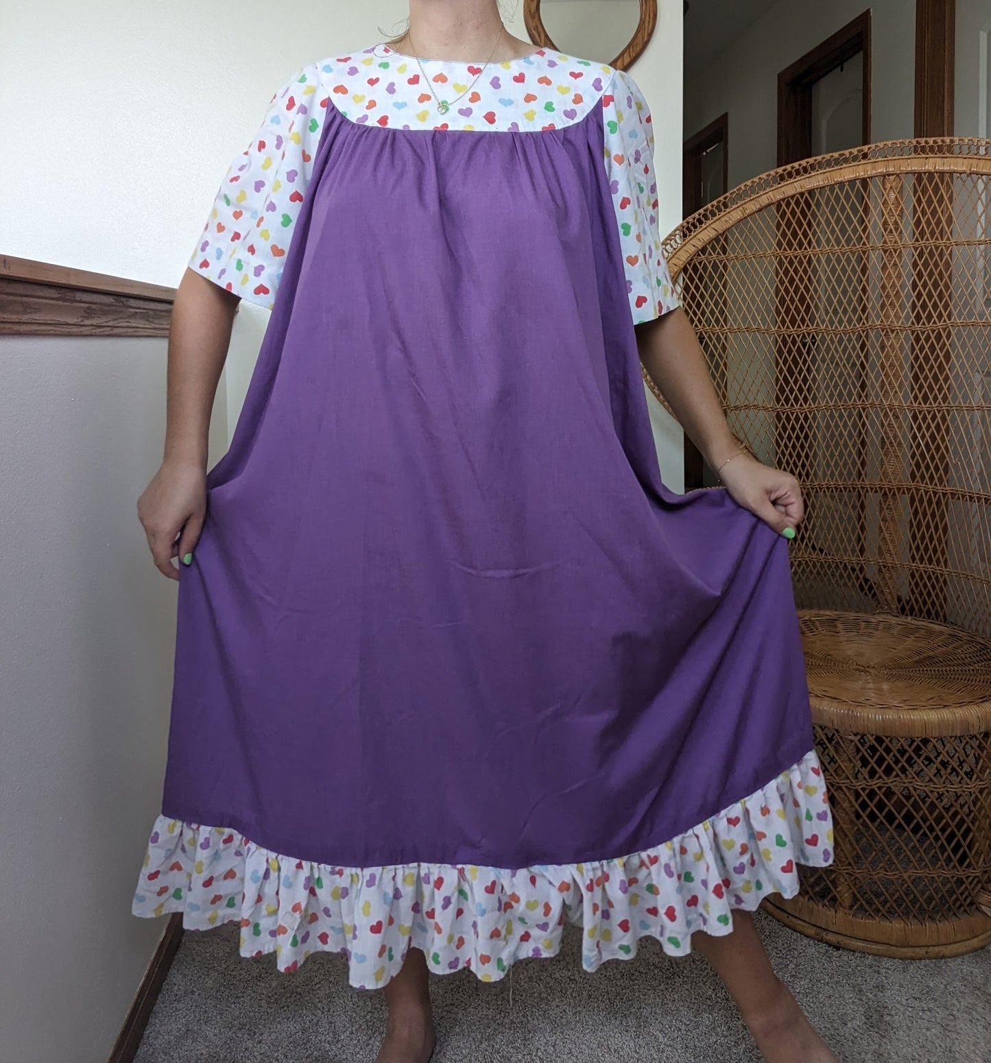 1970s purple rainbow heart tent dress