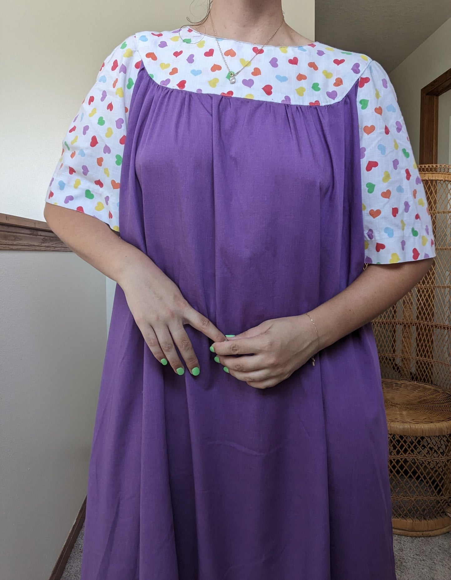 1970s purple rainbow heart tent dress