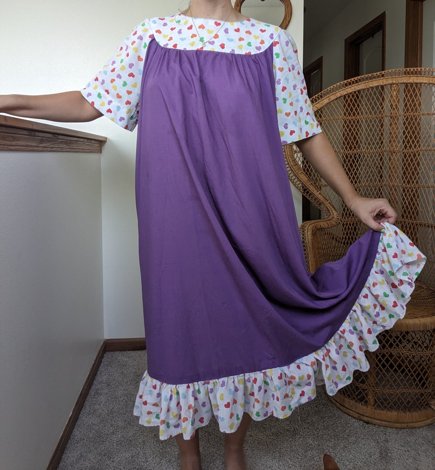 1970s purple rainbow heart tent dress