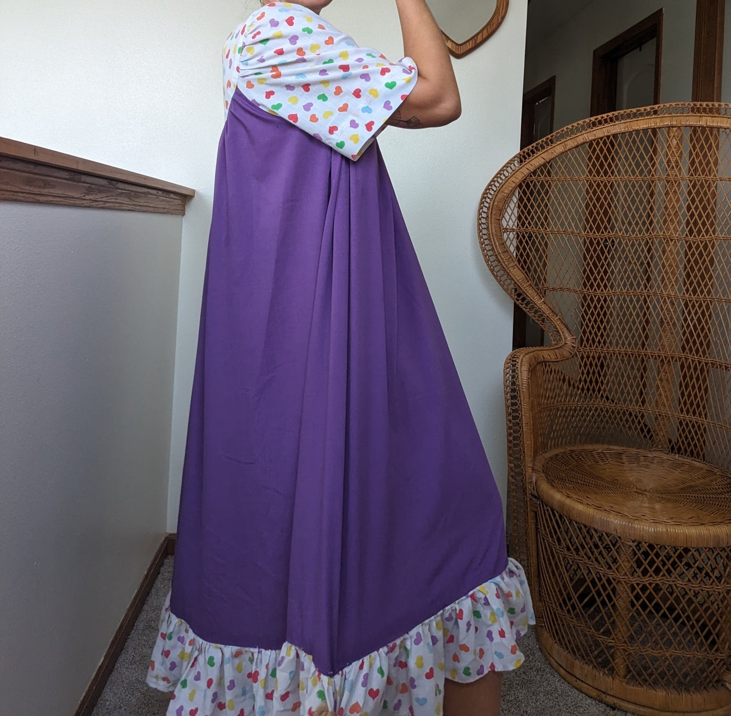 1970s purple rainbow heart tent dress