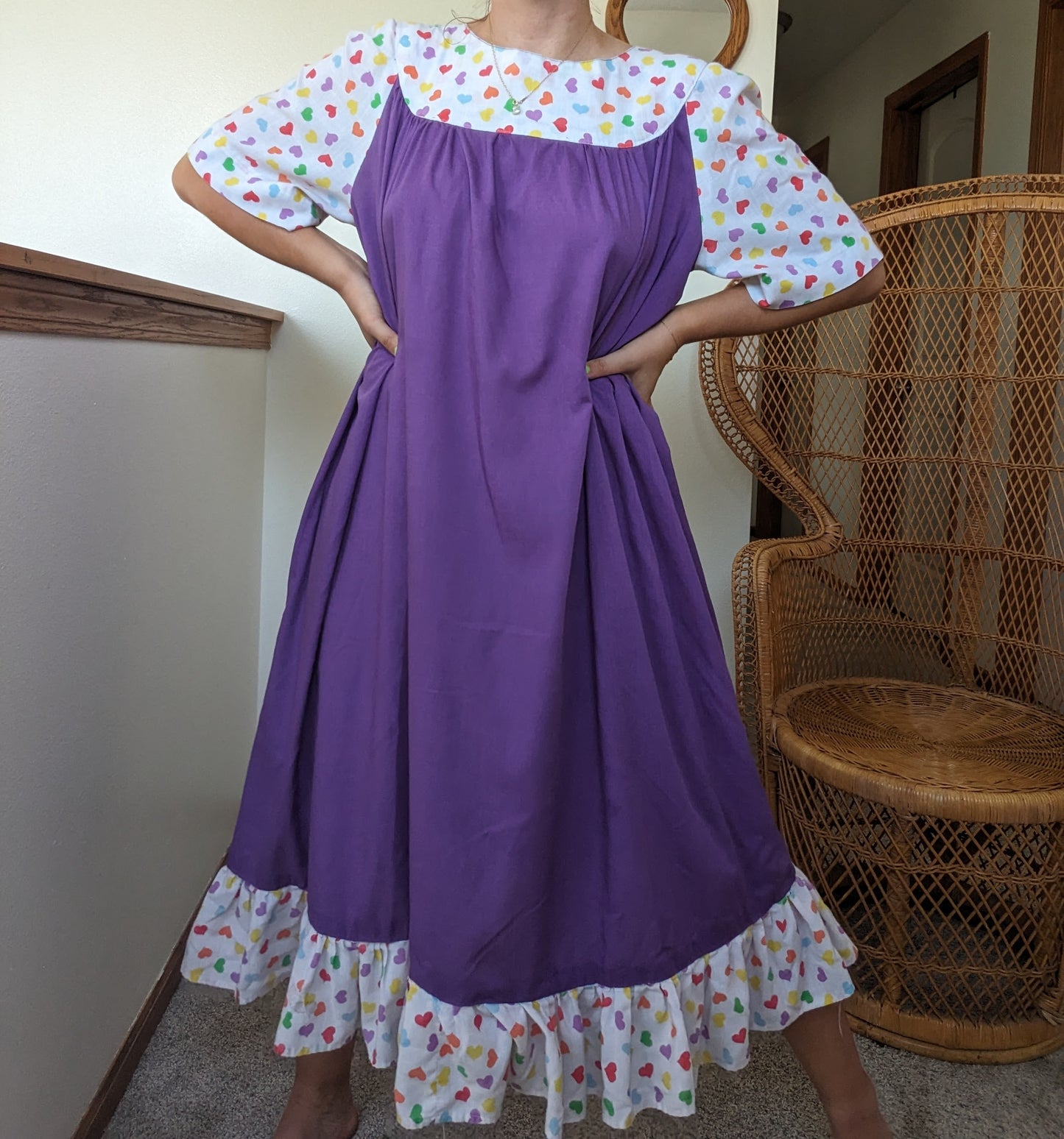 1970s purple rainbow heart tent dress