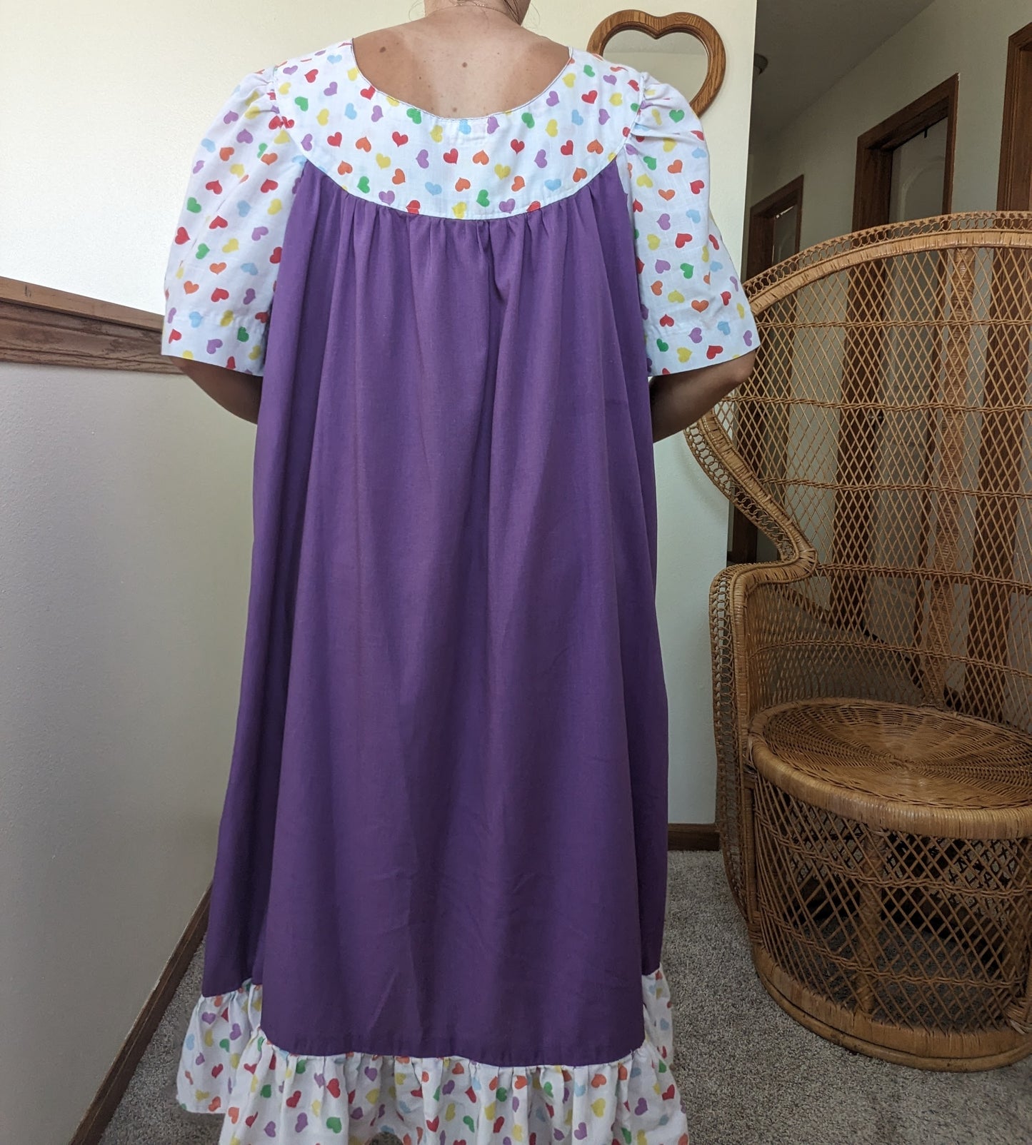 1970s purple rainbow heart tent dress