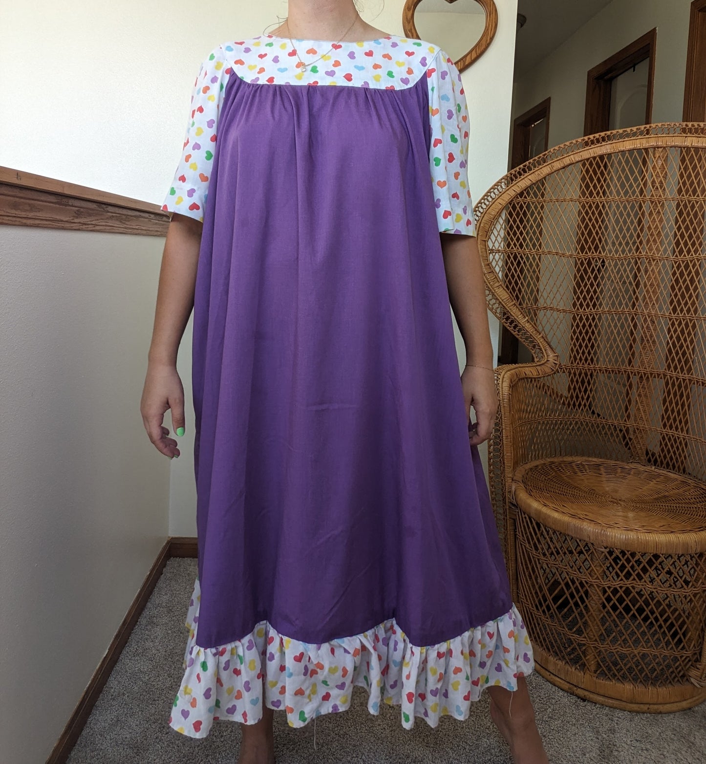 1970s purple rainbow heart tent dress