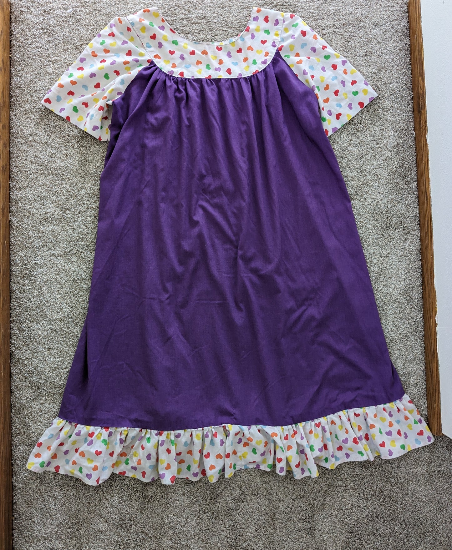 1970s purple rainbow heart tent dress