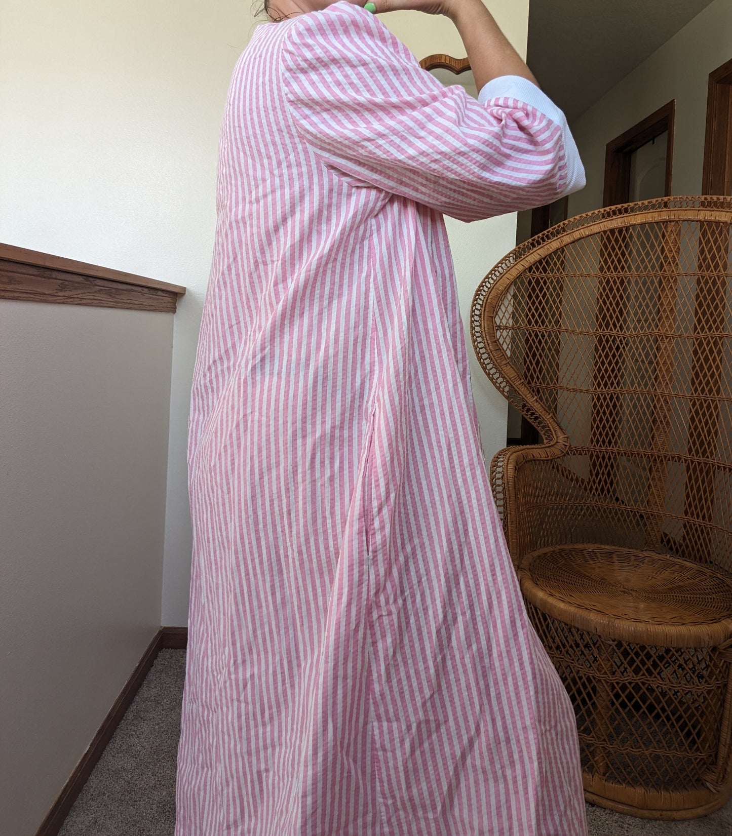 1990s pink striped embroidered night dress