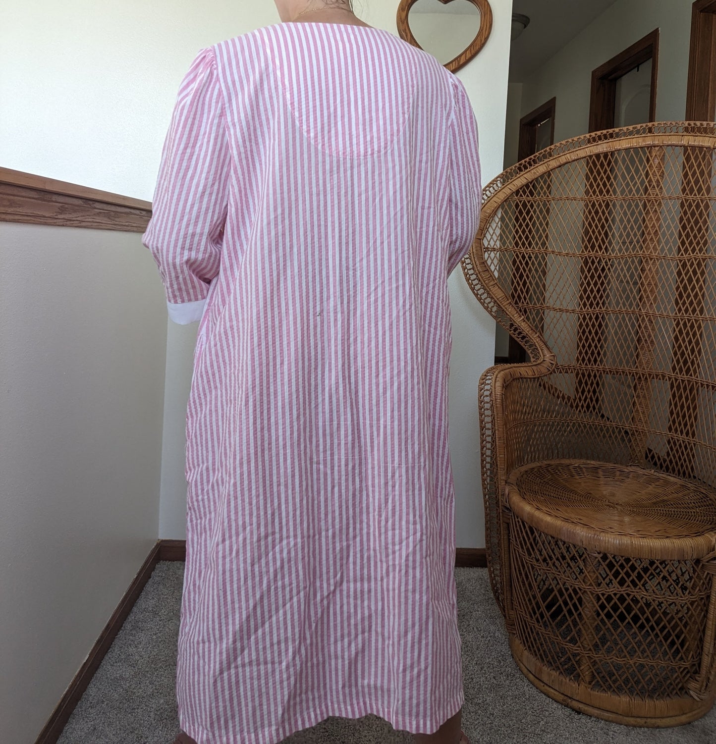 1990s pink striped embroidered night dress