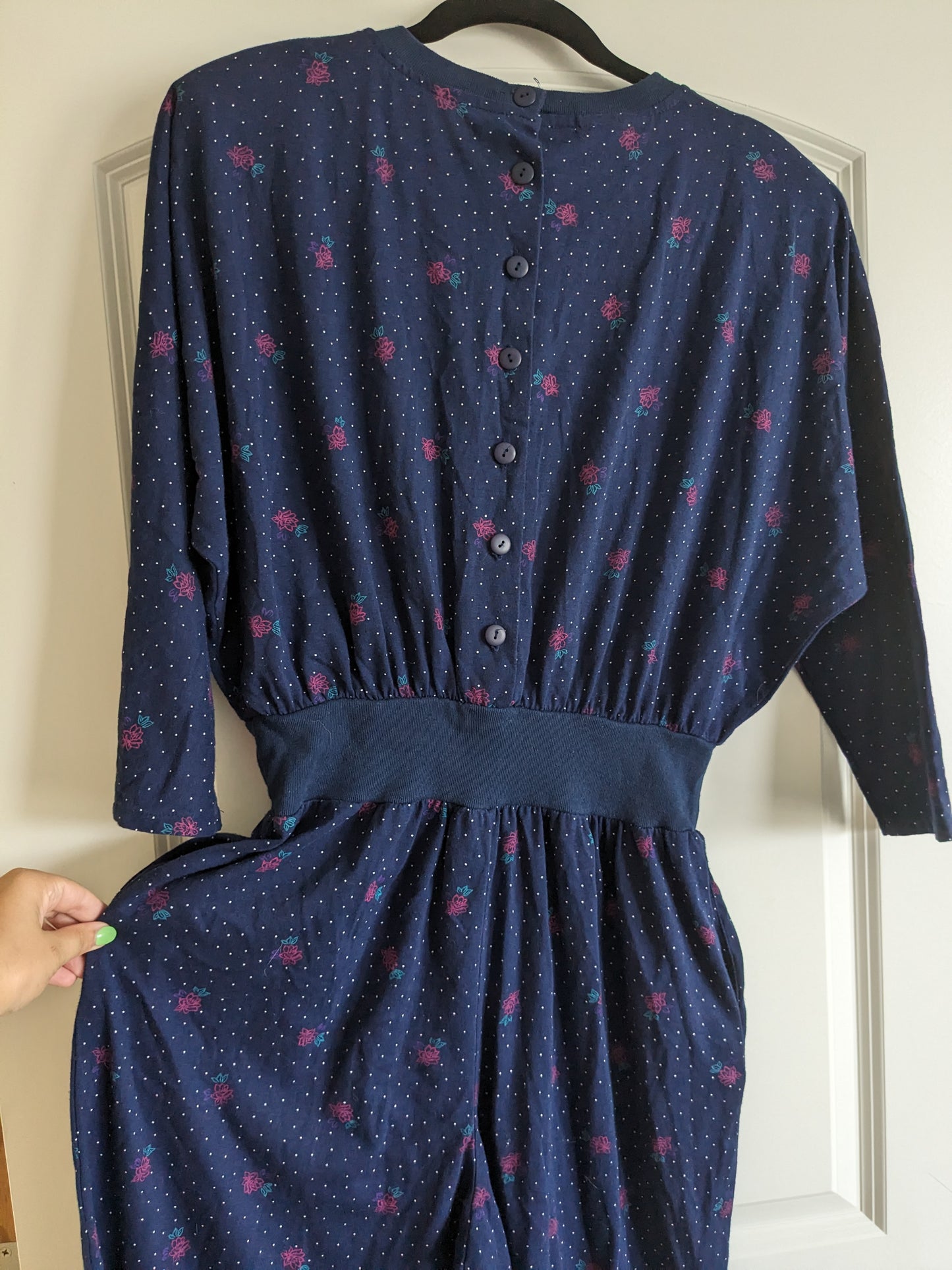 1980s floral and polka dot jumpsuit