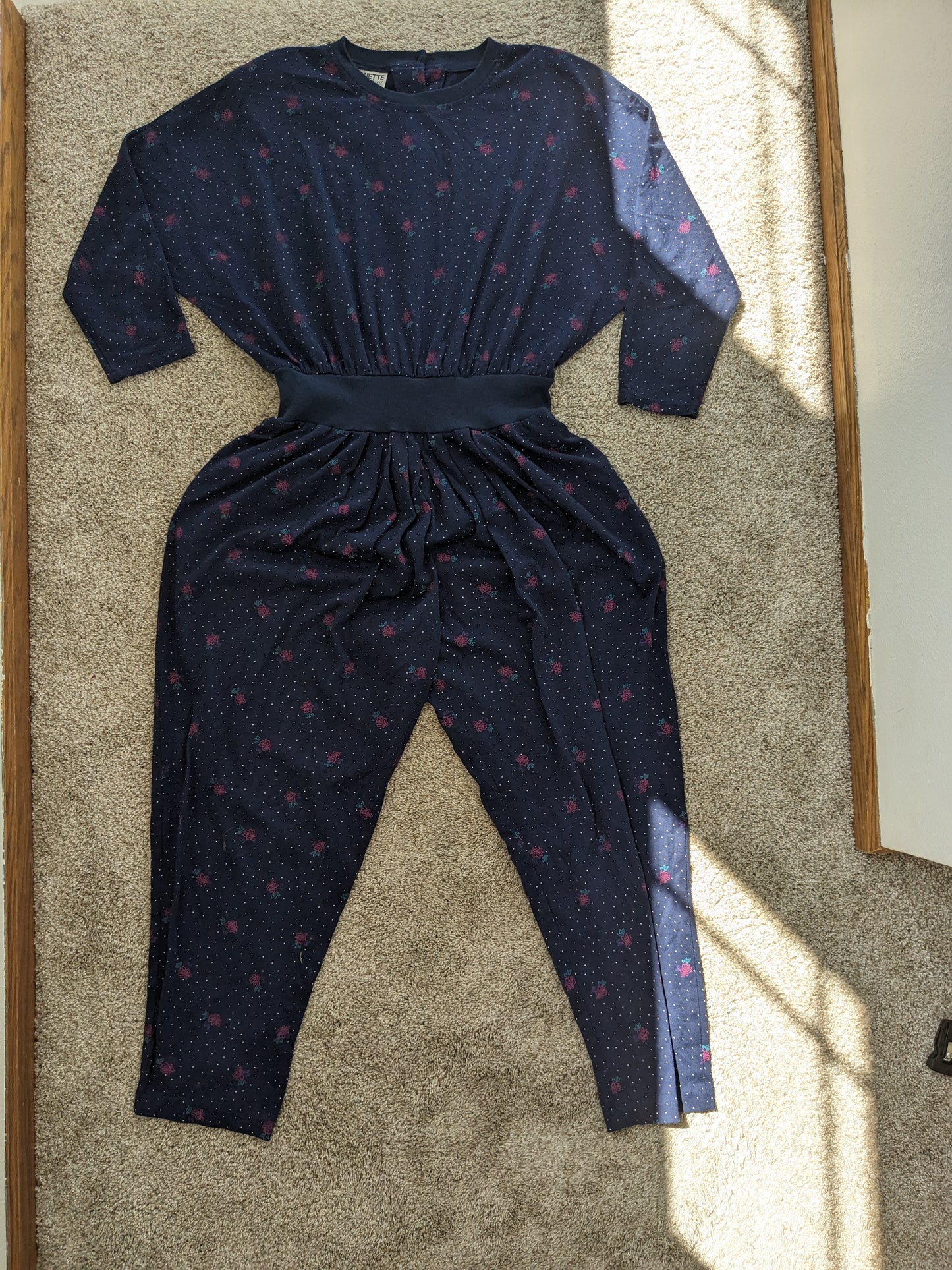 1980s floral and polka dot jumpsuit