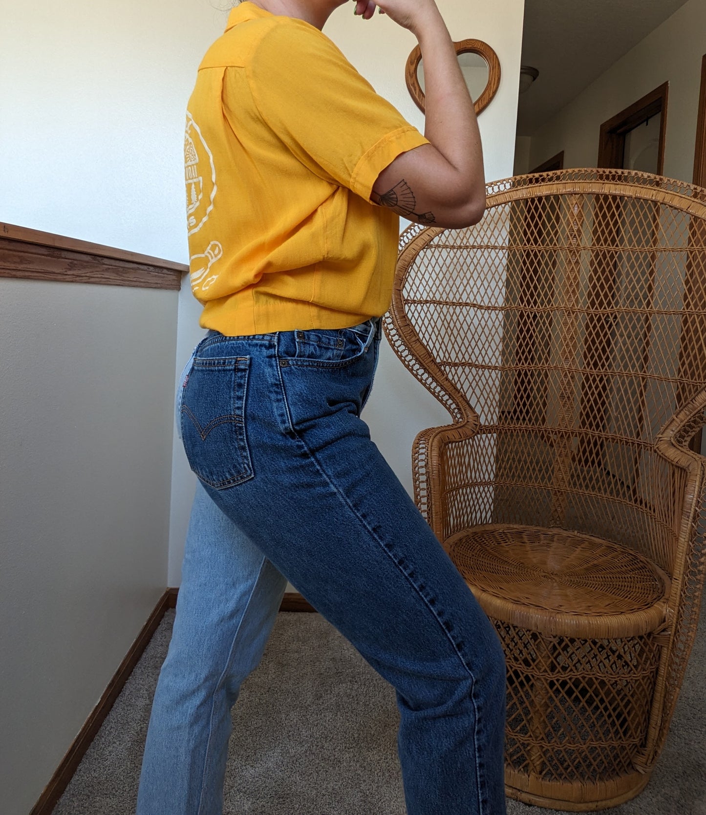 1950s goldenrod chain stitch bowling shirt